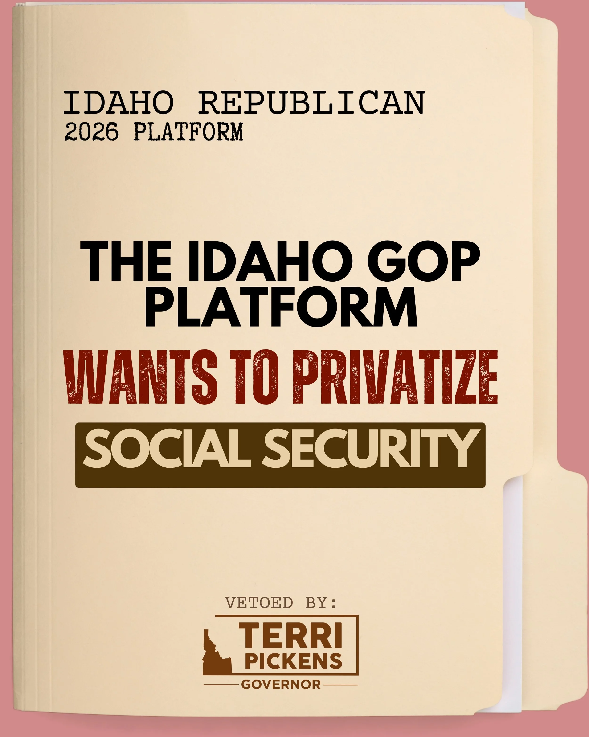 The Idaho GOP platform says Social Security should be privatized.

Social Security is not some government giveaway. Idahoans paid into it their entire working lives.

For many seniors, that check is what keeps groceries in the house, prescriptions fi