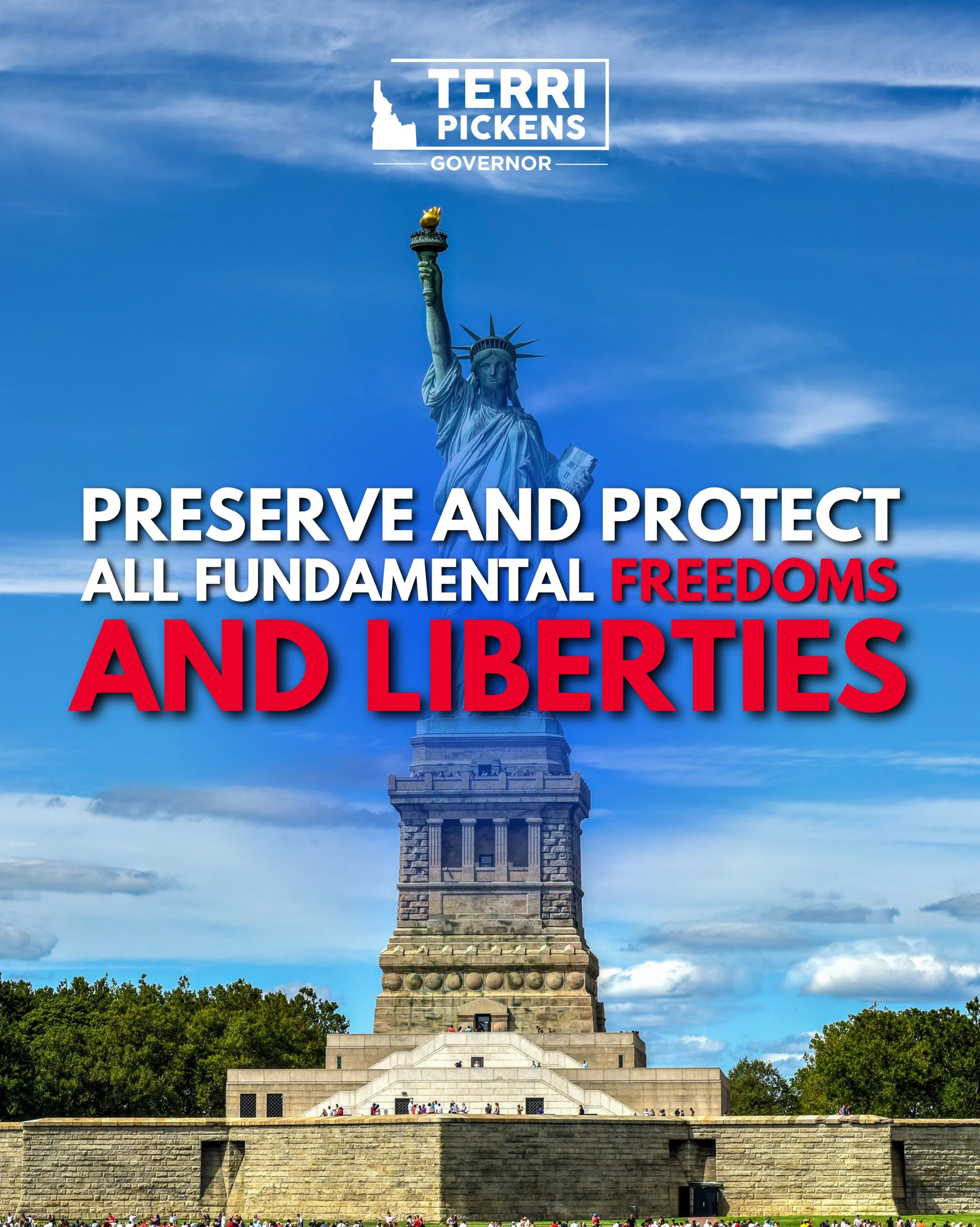 Idaho is a freedom-loving state.

As governor, I will protect the US and Idaho Constitutions. Preserve the Second Amendment. Defend private property. Keep the government out of personal medical decisions. Protect free speech, religious liberty, priva