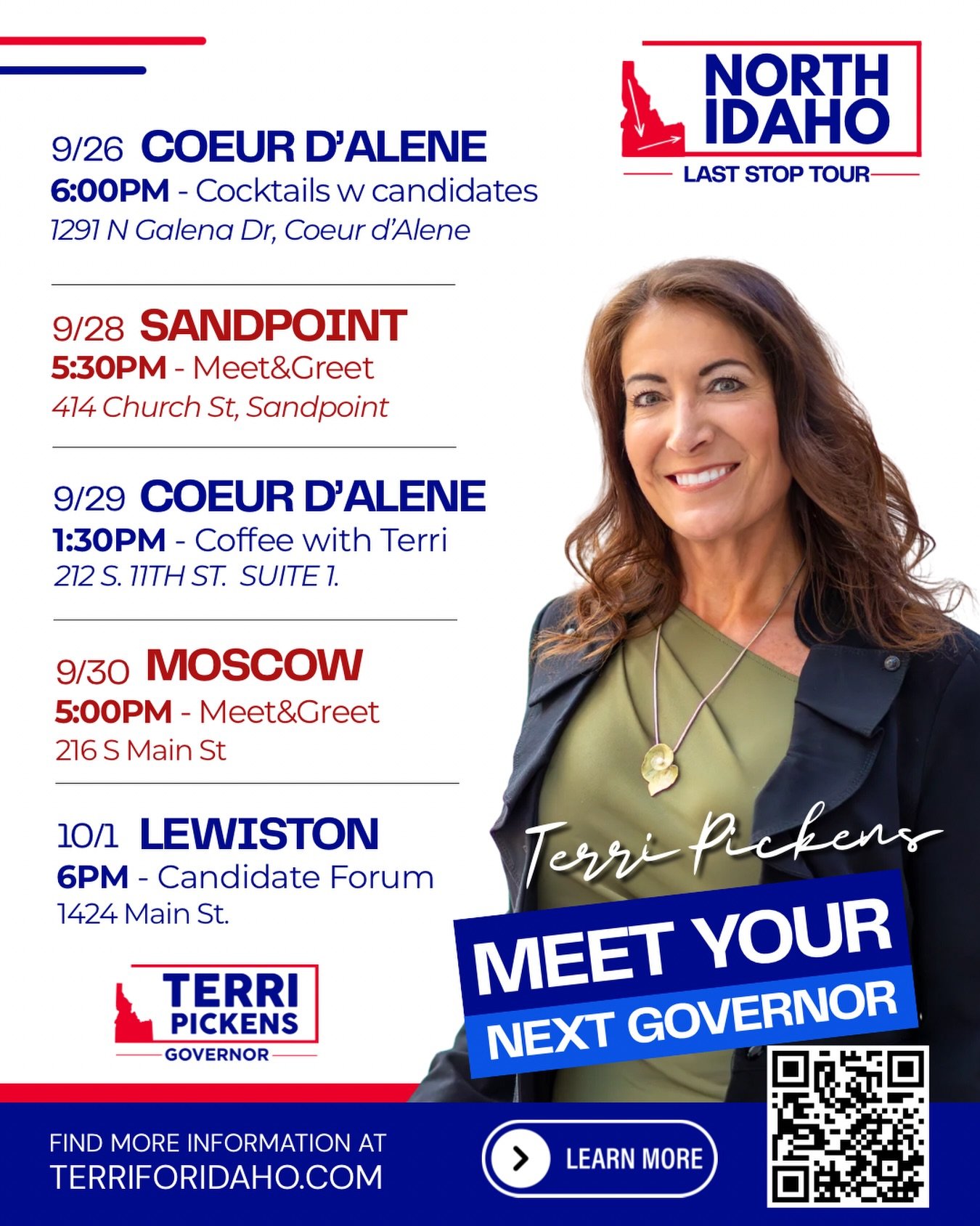 We&rsquo;re kicking off our Last Stop Tour in North Idaho! 🚗💙

Share this post with your friends, your family, and your neighbors, and come meet your next governor along the way.

North Idaho, I cannot wait to see you, hear from you, and talk about