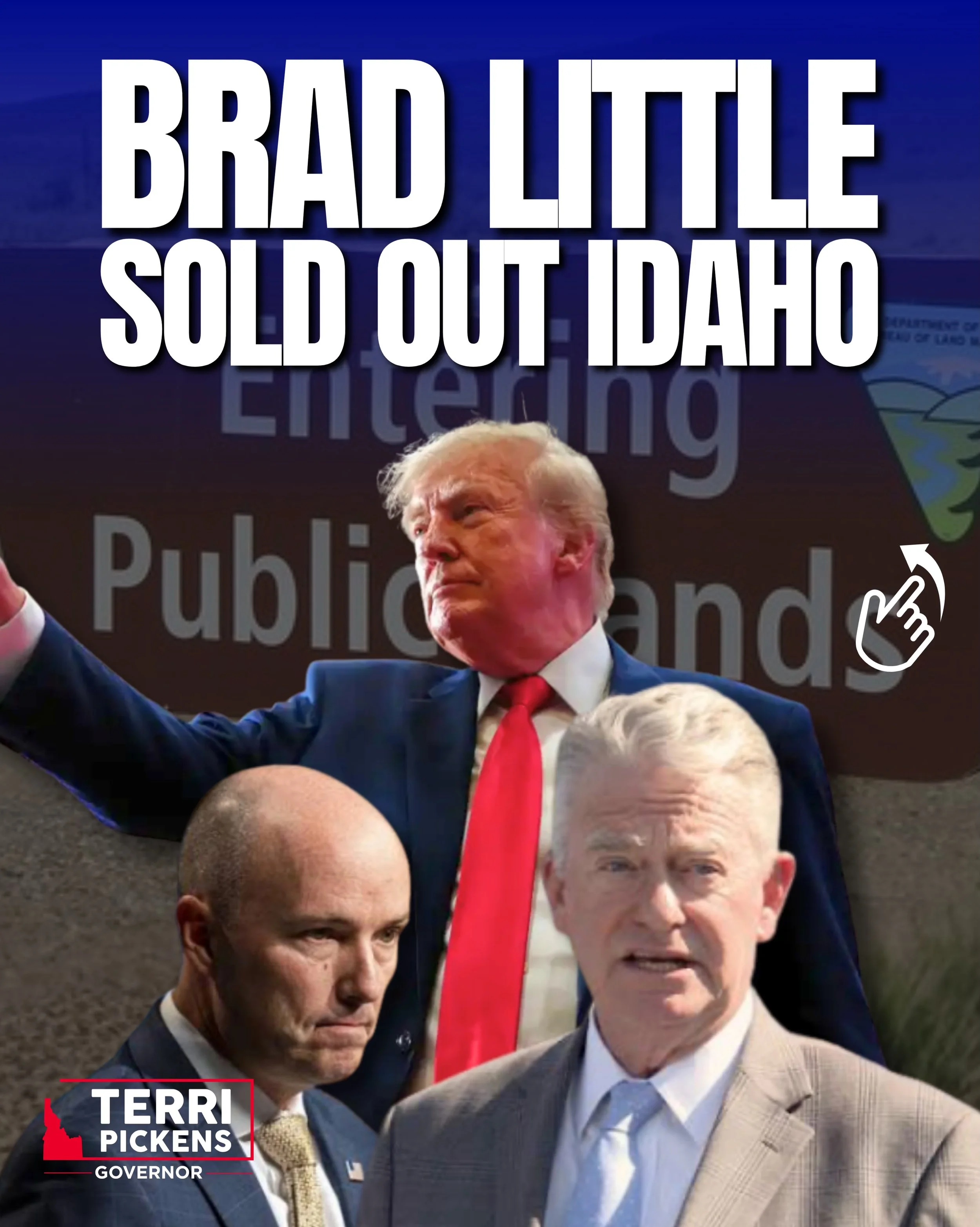 Brad Little sold out Idaho. 

See who our governor is. Close coordination with Washington D.C. Fast-tracked infrastructure. Massive data center proposals on public land. A federal lawsuit challenging Idaho&rsquo;s authority over water. And across the