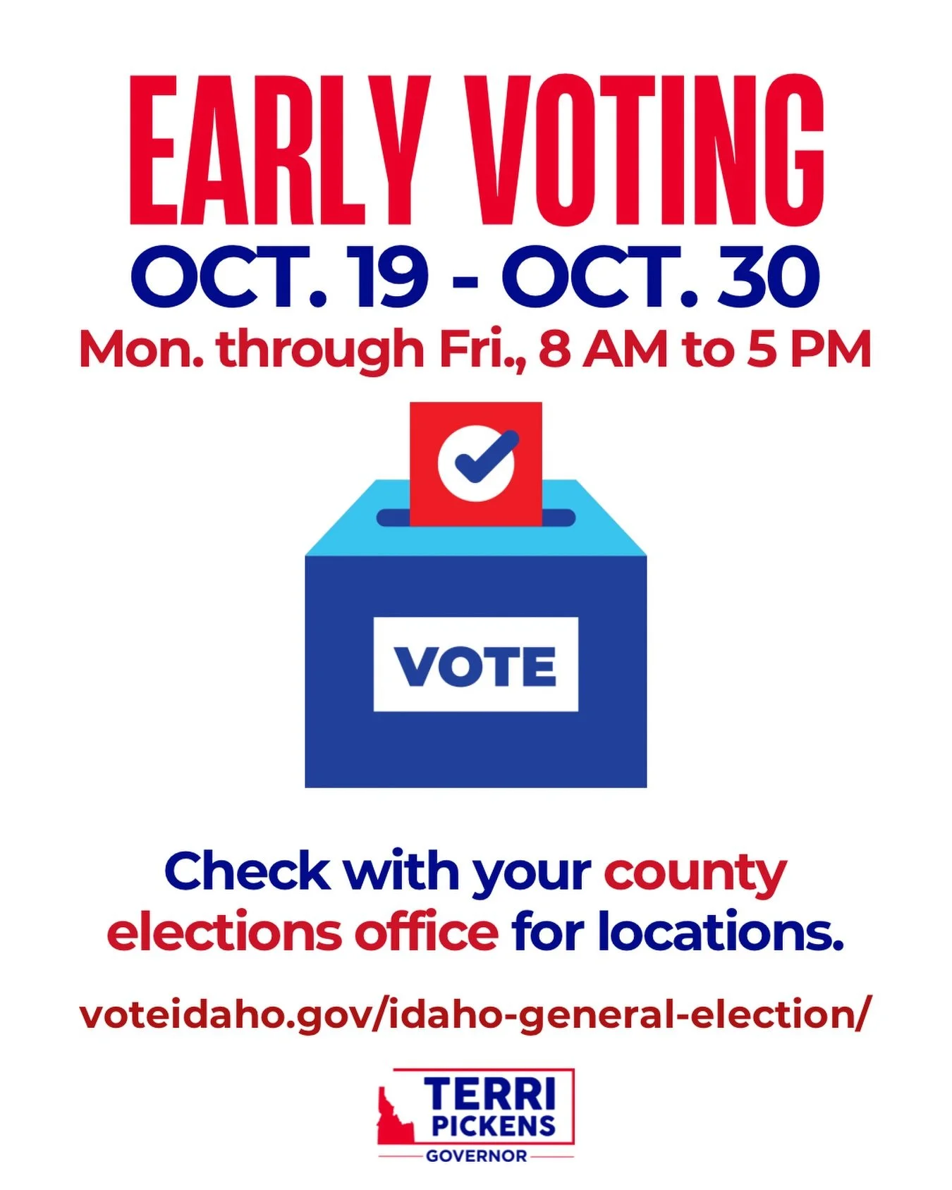 Early voting ends Friday, October 30, at 5 PM.

Make sure you have a plan to vote. Know where your polling location is, check your registration, and know what will be on your ballot before Election Day.

All official voting information is available a