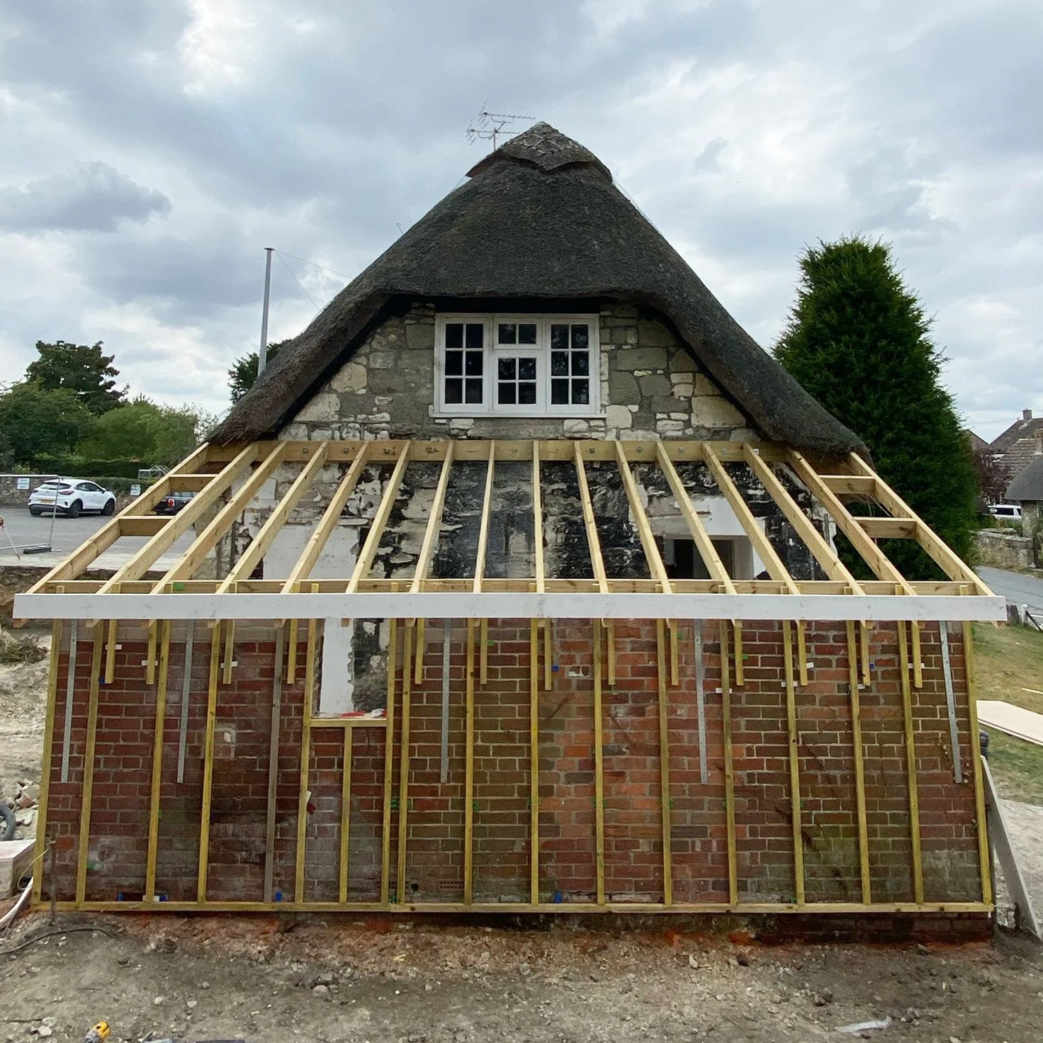 Timber pitched roof construction with batten installation ready to clad