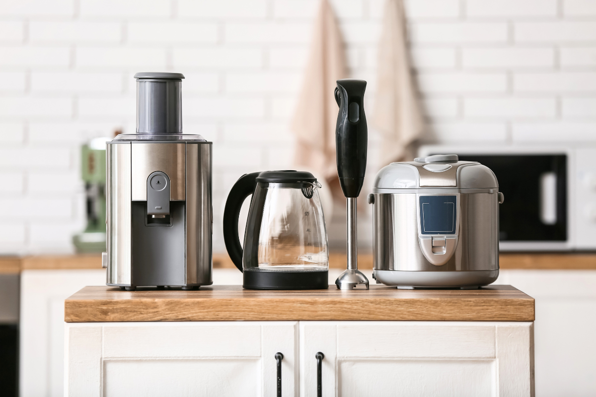 Everyday kitchen appliances placed on a counter for easy access, supporting daily routines and functional home organization.