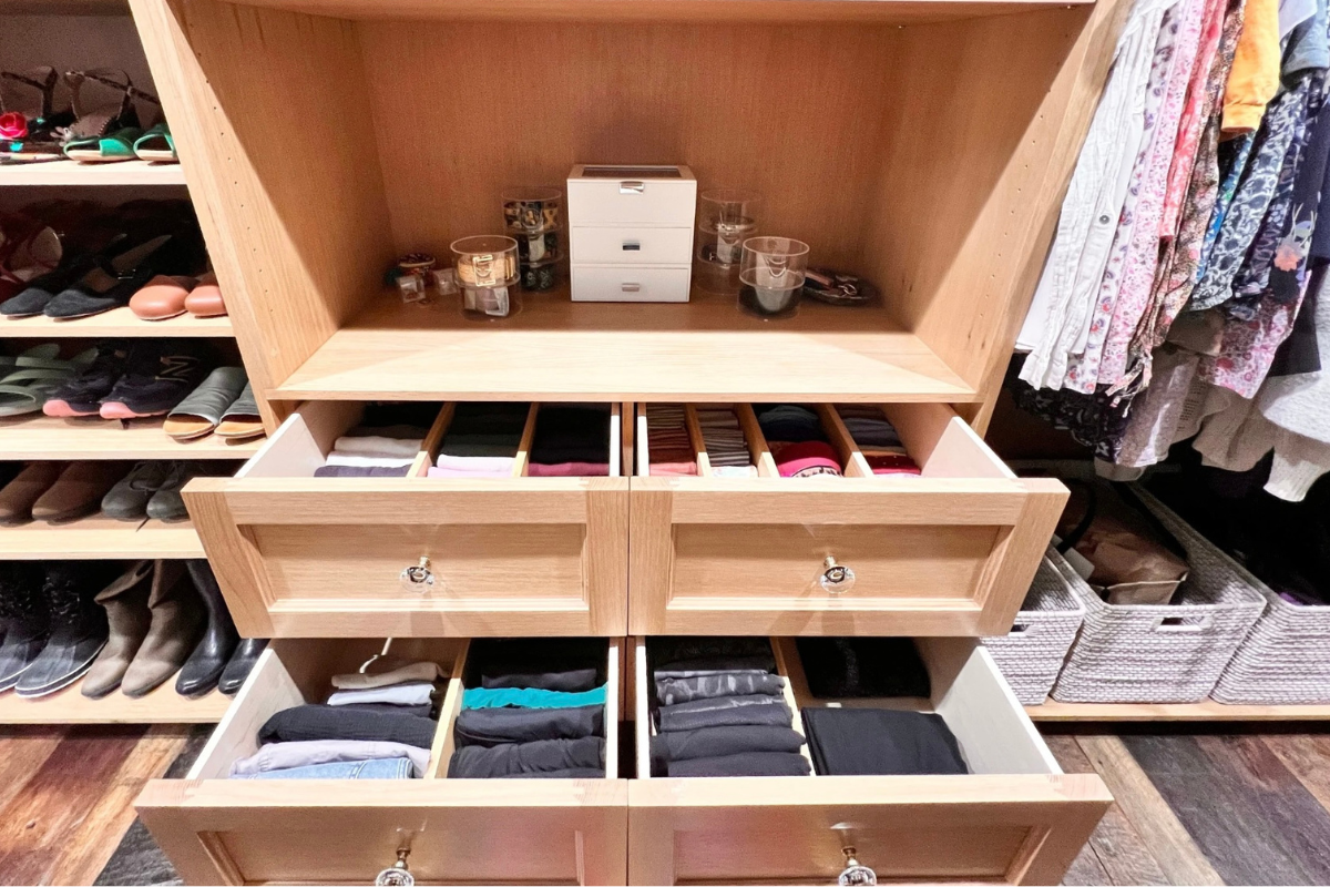 Organized closet system created after a move-in project in Beverlywood