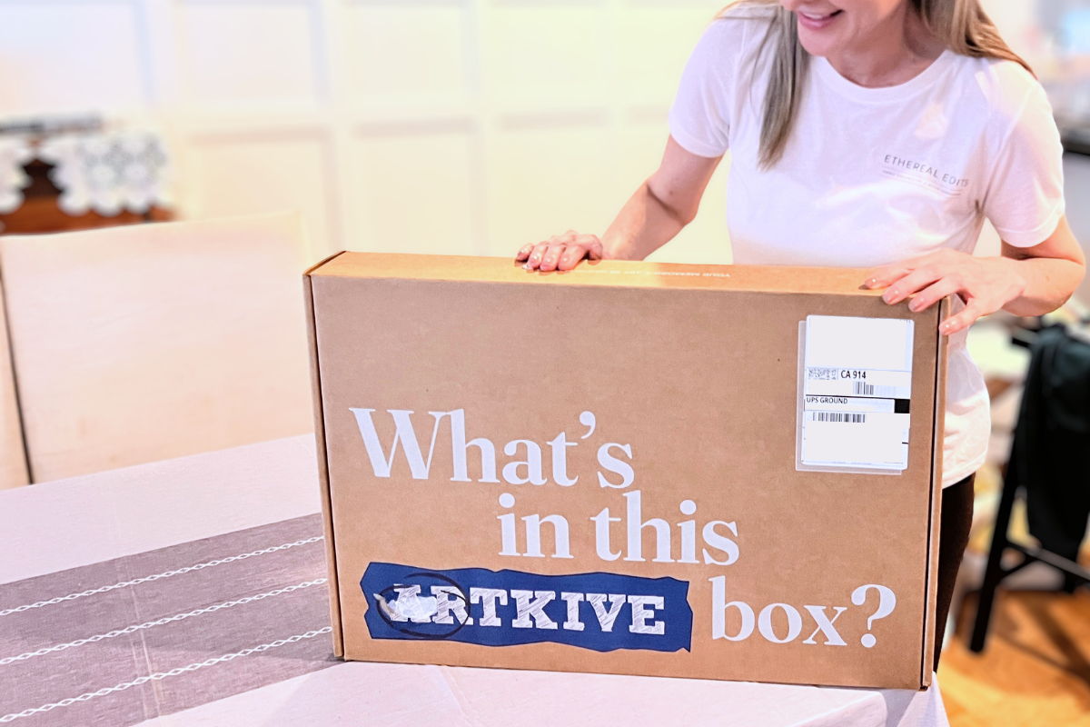 Artkive box ready to be filled with children’s artwork for digitizing and book creation