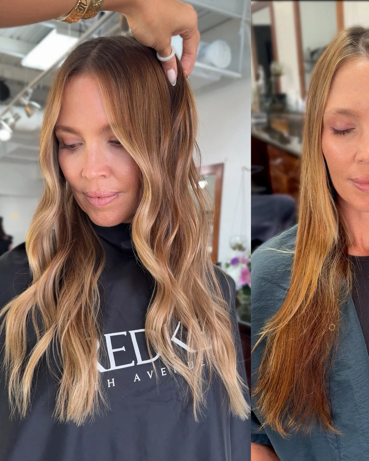 WHAT A TRANSFORMATION >> 

Our goal was to give her a blended, low maintenance, seamless warm balayage.
This one was a challenge because she had so many layers in her previous haircut and multiple layers of permanent color buildup! 

COLOR CORR