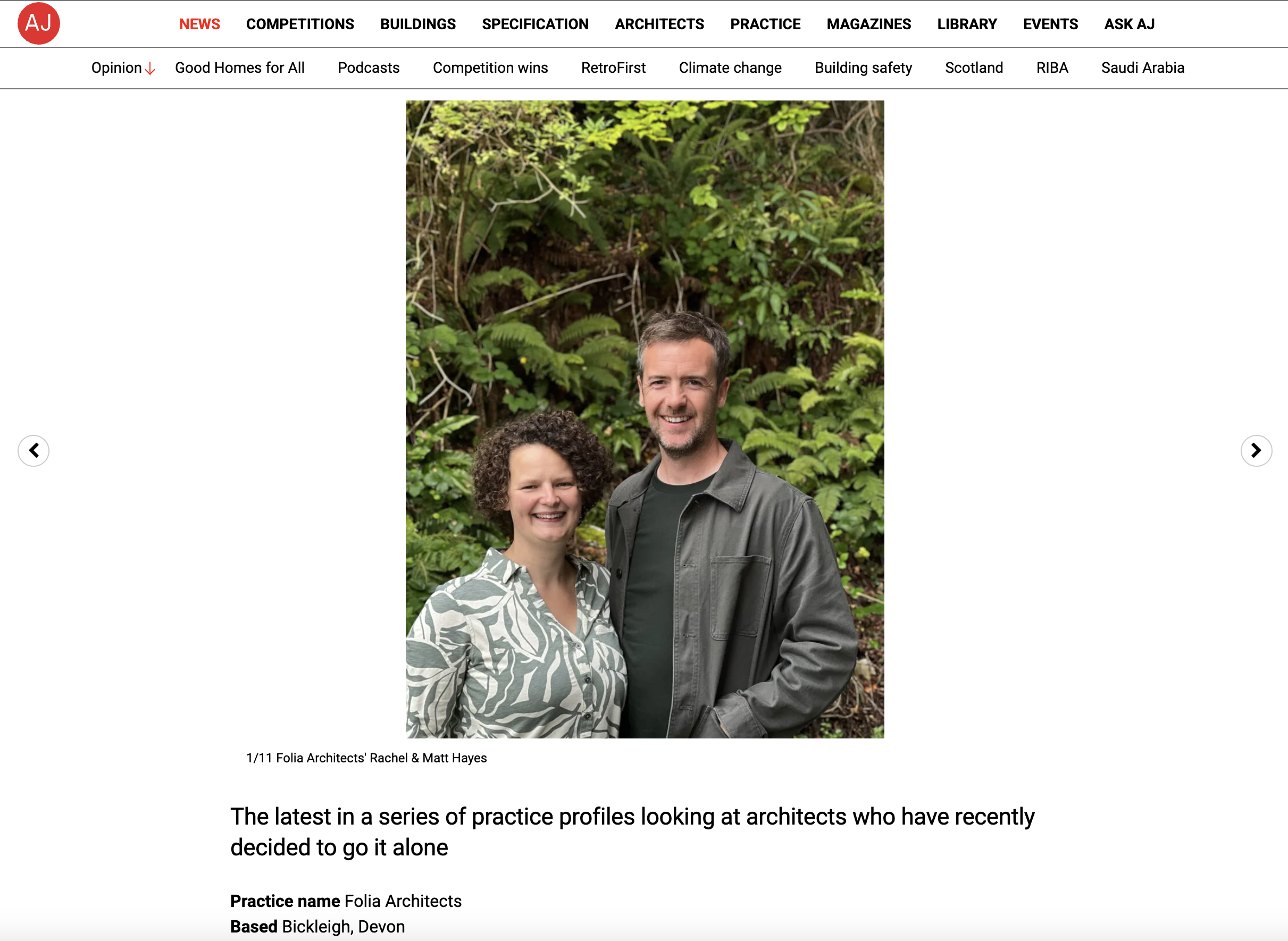 Architects Journal Feature Folia Architects; New Practice Series