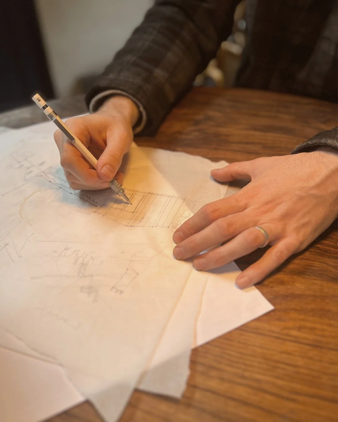 A quiet moment, a pen, and the unique light of the South West.

Matt's been sketching out the approach for a new project, exploring how the views open up and reveal themselves along the driveway. We&rsquo;re big believers that a home starts long befo