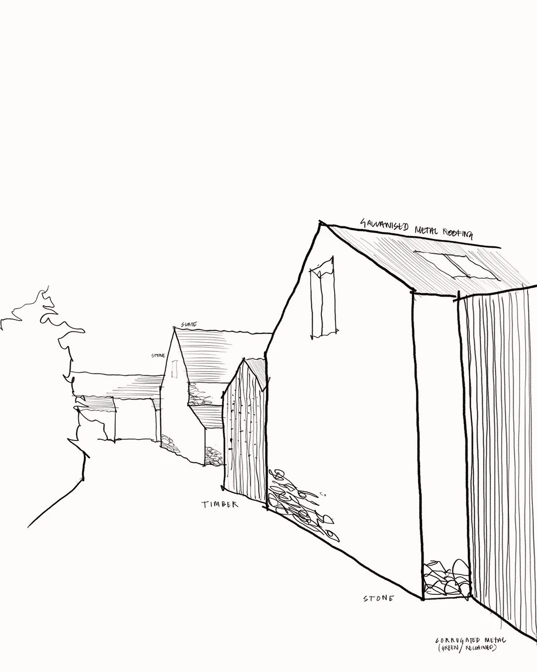 While we work extensively with digital models' and visualisations, it always begins with pen and paper.

For us, the 'thinking hand' is the shortest distance between a complex brief and a meaningful solution.

There is something about the ritual of i