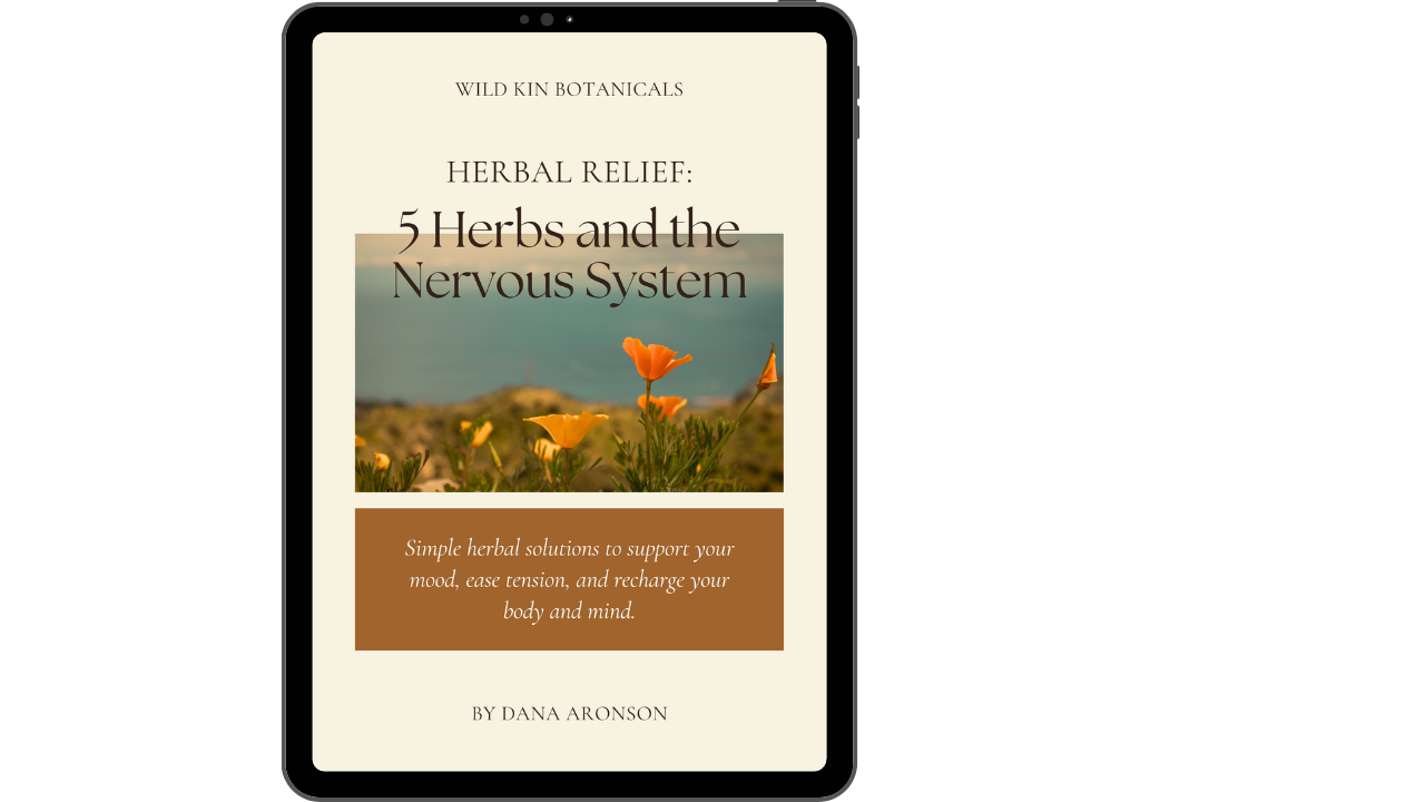 nervous system and herbal relief with California poppies, ocean, and hills