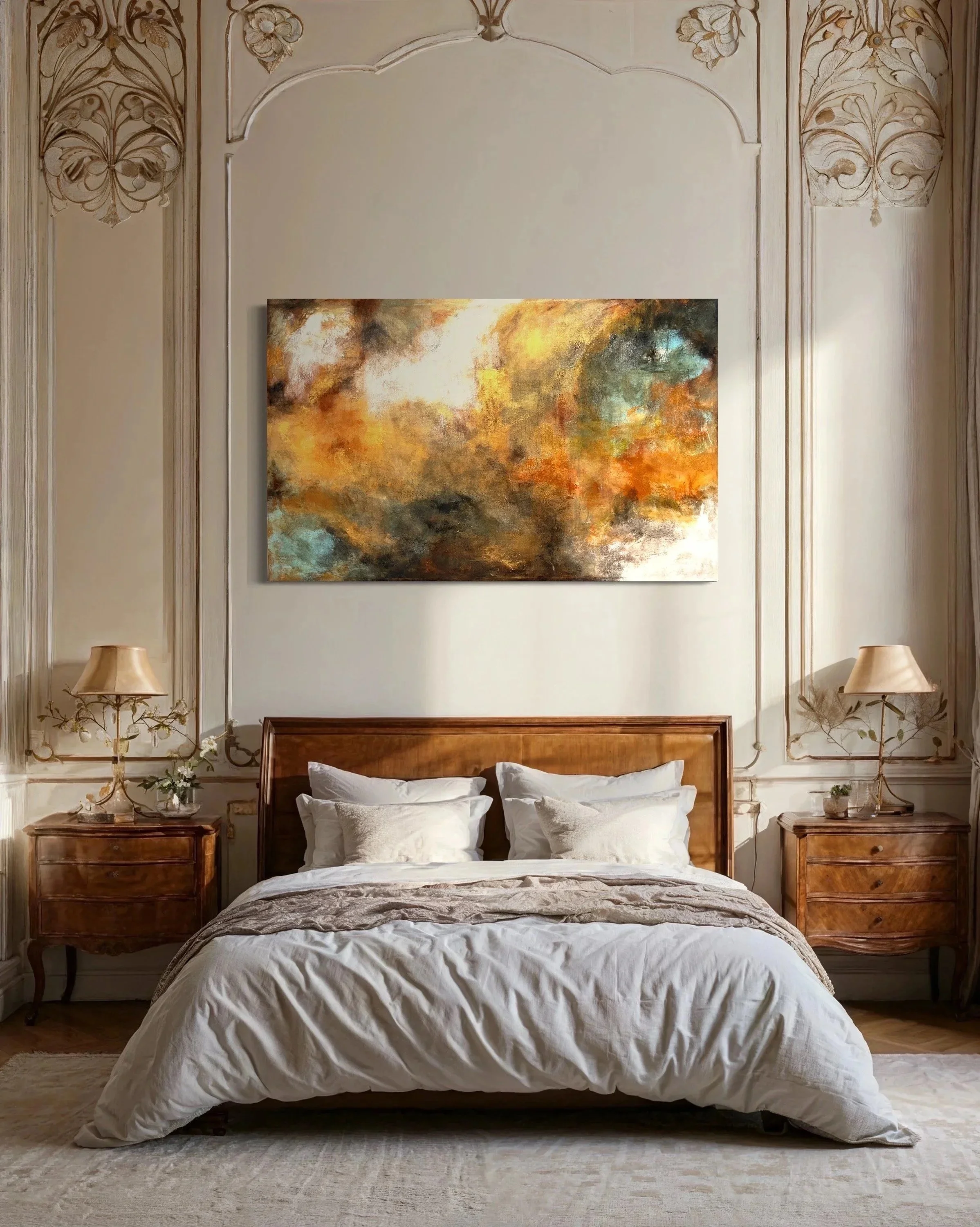 Storm -original abstract painting by Karen Sanseverino displayed in a contemporary interior 
