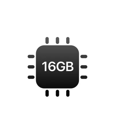 A black background with a gray computer chip graphic displaying '16GB' in white text.