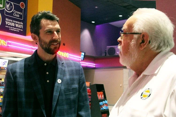 Bobby George, Vice President of Outreach for the Gary Sinise Foundation talks with Rich Krejsa, president of Vietnam Veterans of America Chapter 1140.