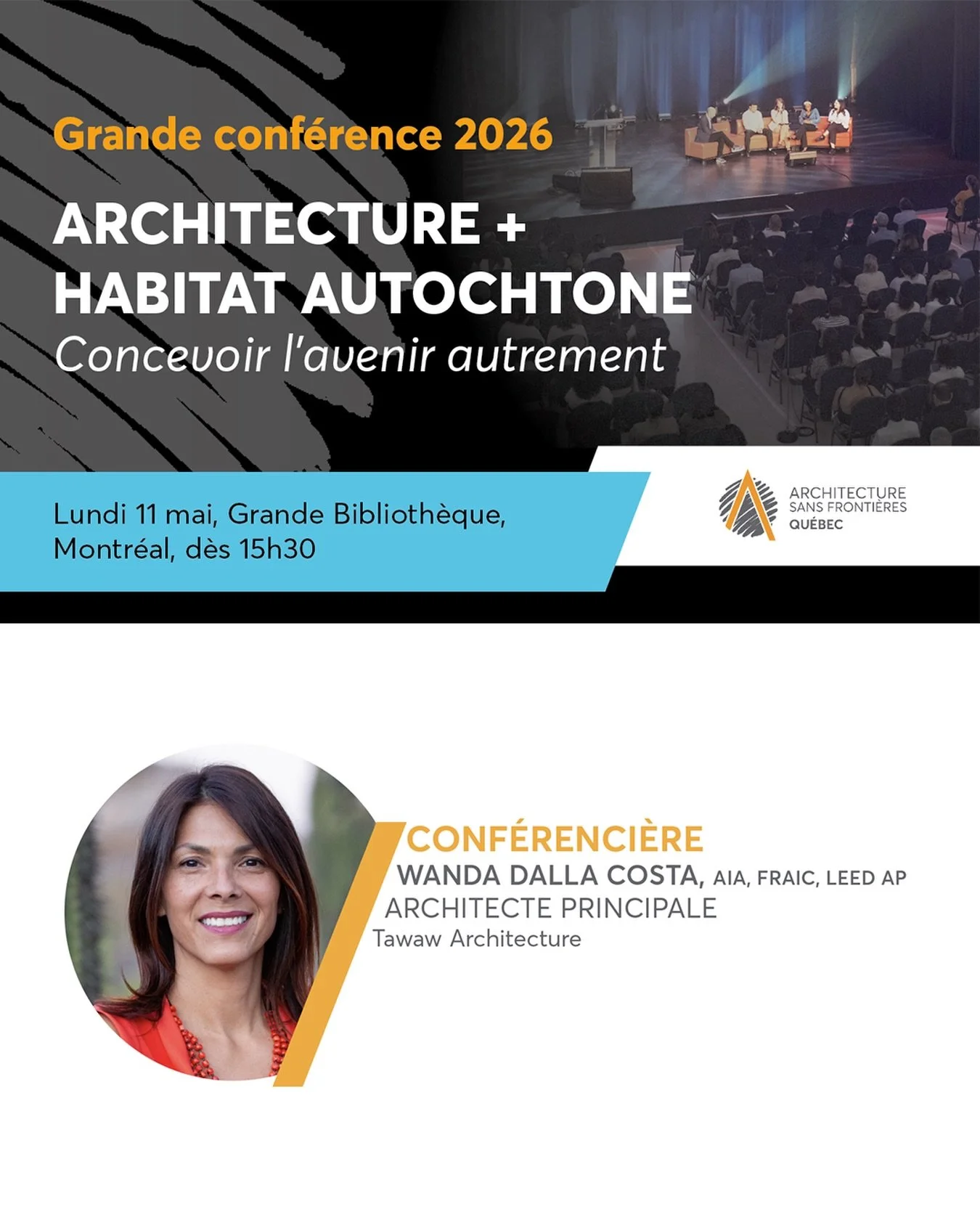 Join our Principal and Founder, @wandadc154 for @asfquebec Architecture Sans Fronti&egrave;res Qu&eacute;bec (Architecture without Borders Quebec) Grande Conference 2026 on May 11th. The event will be hosted at Montreal&rsquo;s Grande Biblioth&egrave