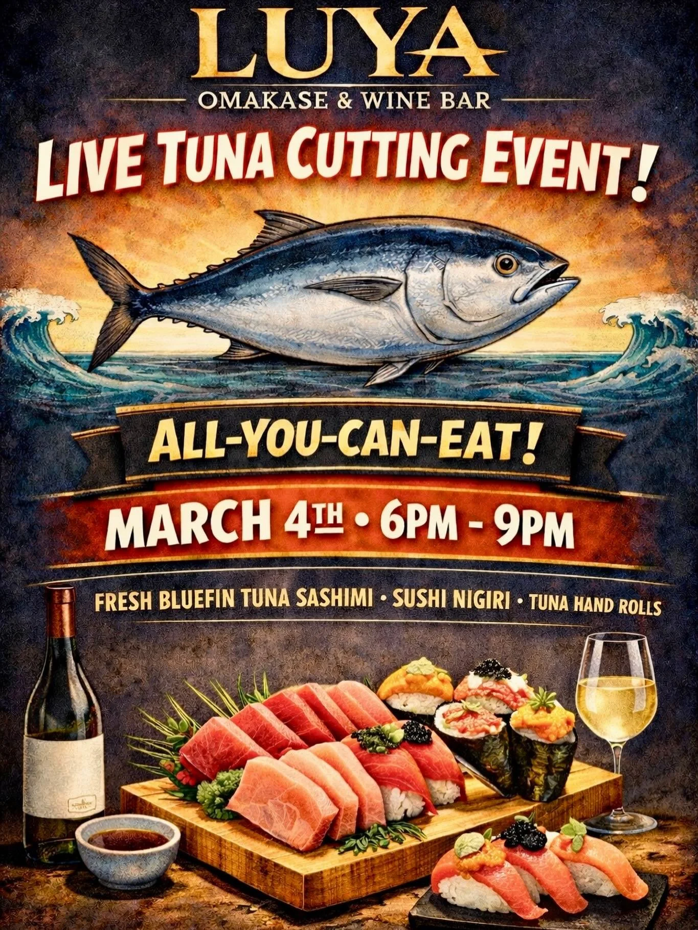 We&rsquo;re bringing it back! 🐟✨
After the incredible response to our last event, we are excited to announce another Live Tuna Cutting Event &mdash; and this time, we&rsquo;re making it even better.
Join us for a 3-hour all-you-can-eat experience fe