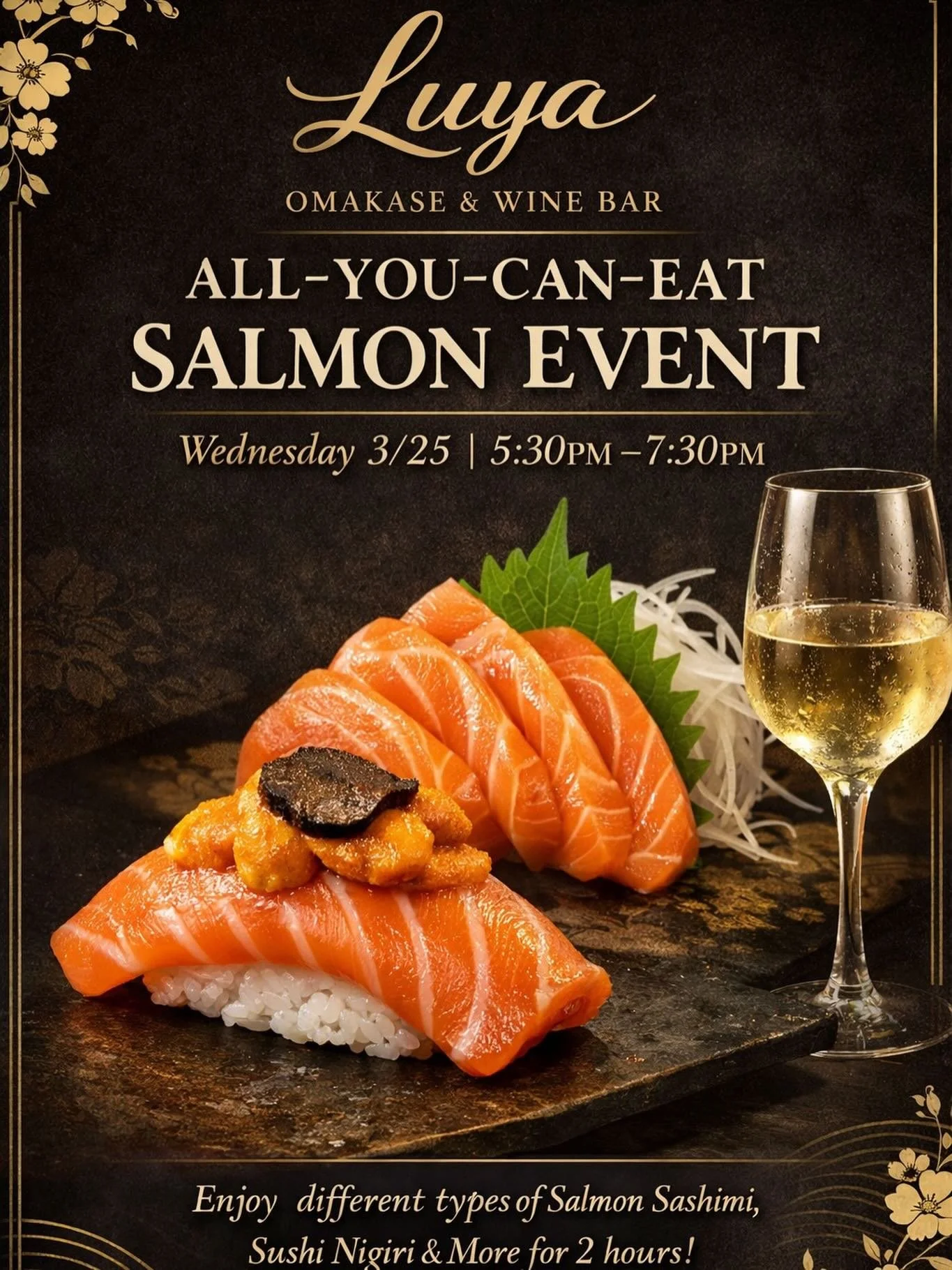 SALMON lovers, this one&rsquo;s for you! 🍣 

Join us at LUYA Omakase &amp; Wine Bar for a 2-hour all-you-can-eat Salmon Night featuring premium selections including King Ora Salmon, Ocean Trout, and Arctic Char &mdash; prepared in a variety of style