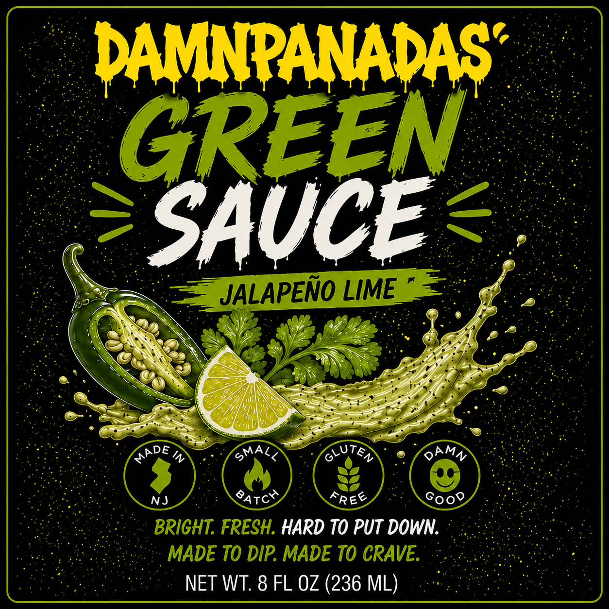 Damnpanadas Green Sauce label closeup