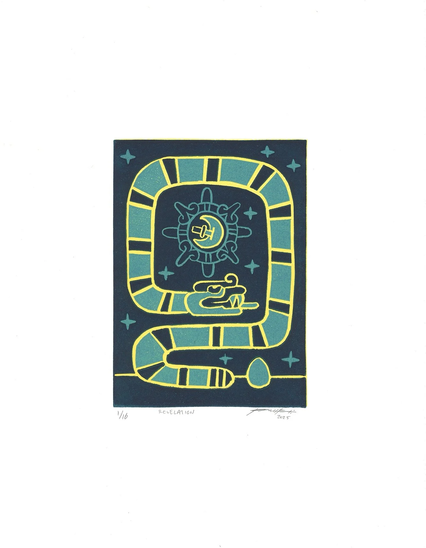 &ldquo;REVELATION&rdquo;, 2025, linocut print on paper, edition of 16 and 1 A/P, 11x14 inches 

This is the first print in the &ldquo;Transformation Suite&rdquo;✨ The &ldquo;Transformation Suite&rdquo; tells the mythical story of the snake: she is a 