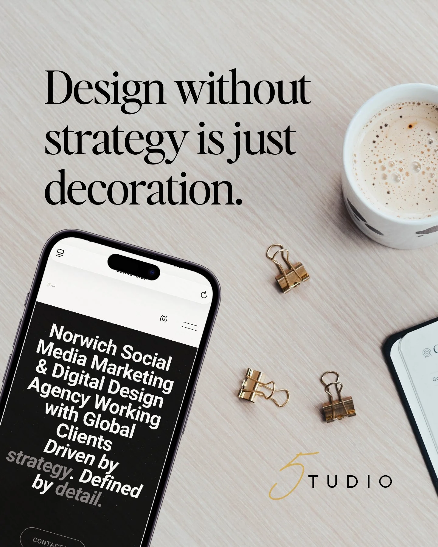 Beautiful design can catch attention.
But without strategy, it rarely holds it.

Design should do more than look good.
It should guide decisions, support positioning, and move people towards action.

At Studio 5, every visual choice has a reason.
Fro