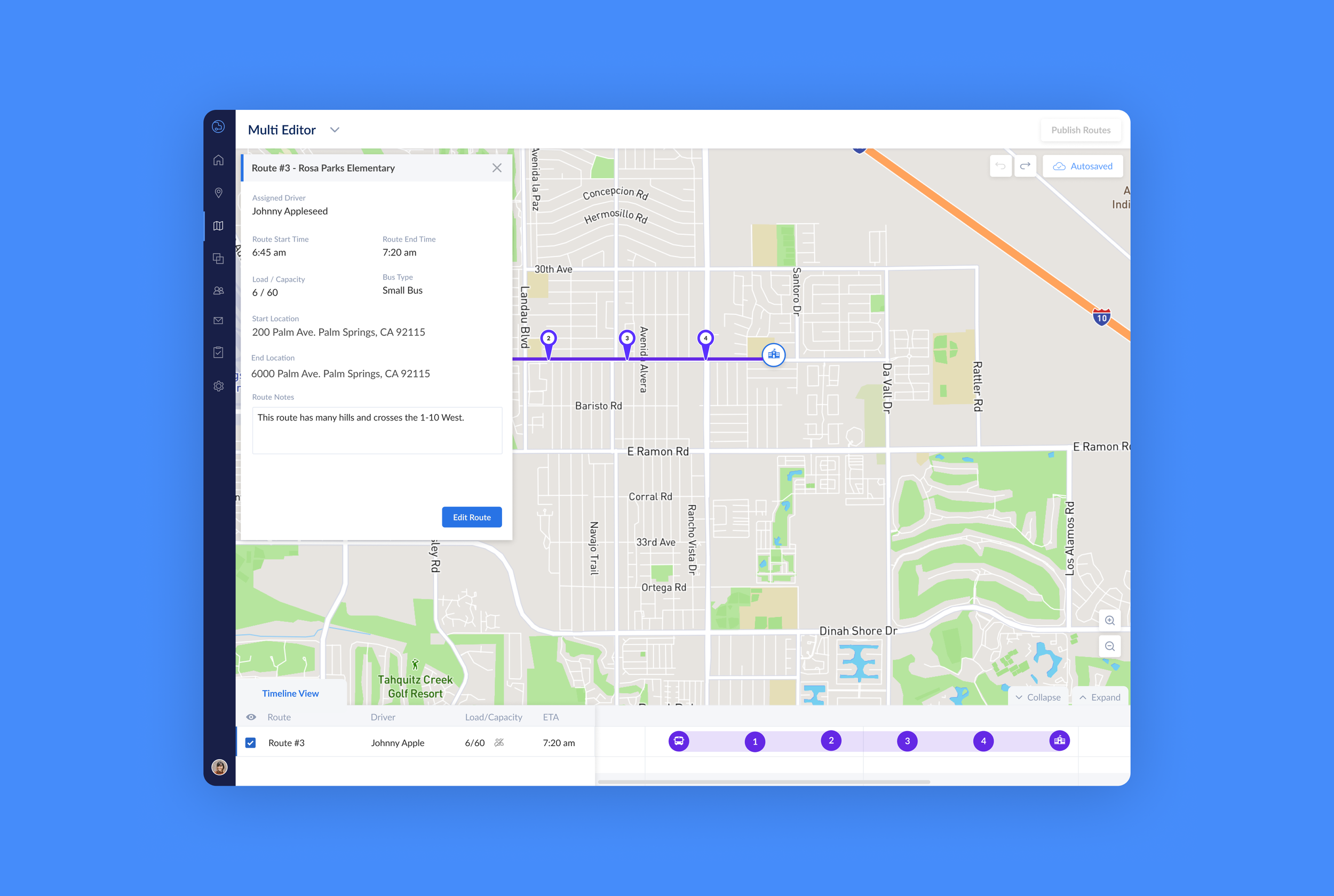 Pre-plan routes in the multi route editor