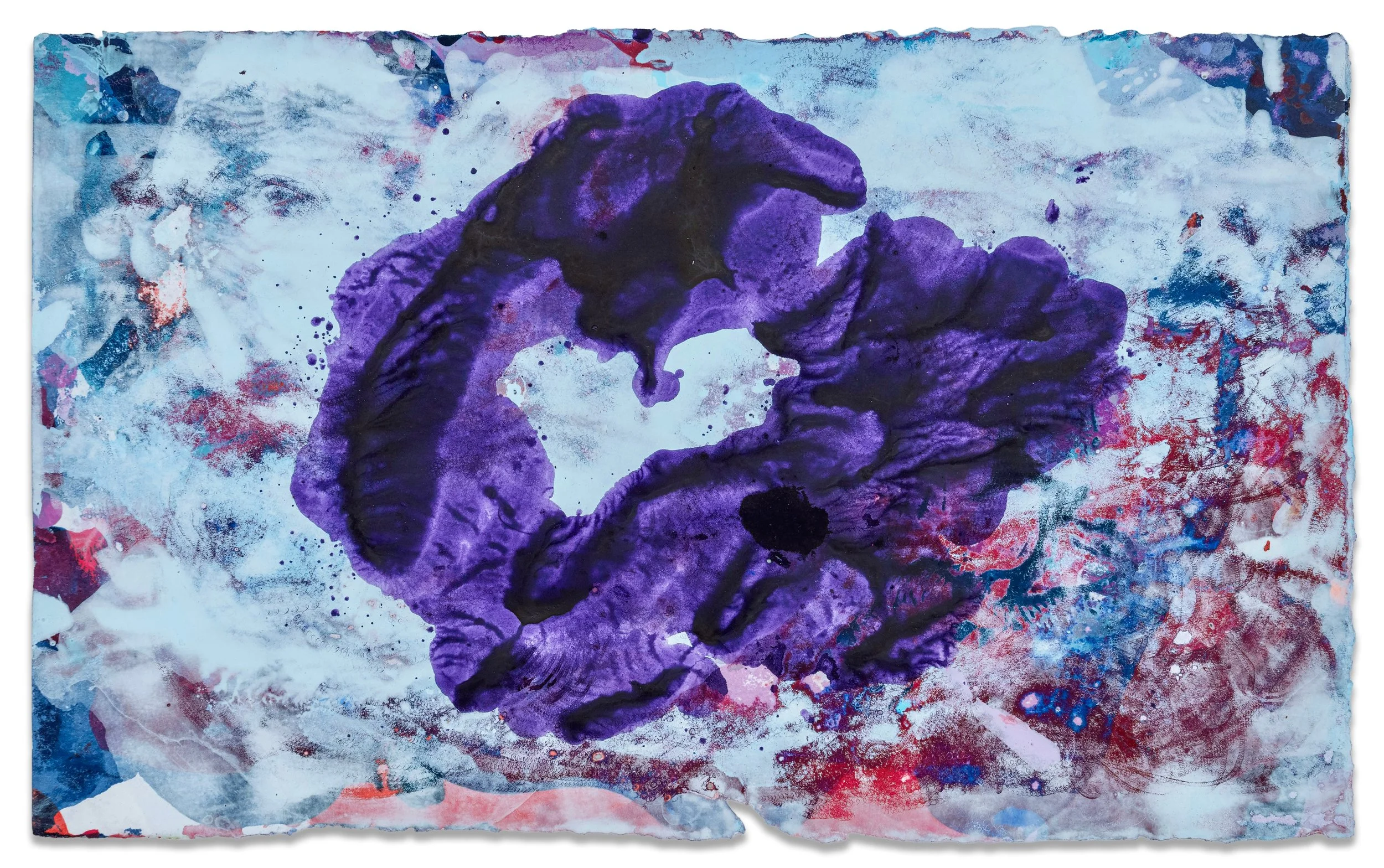 Violet Vein, 2026, acrylic & seawater on paper, 14 x 9 inches.