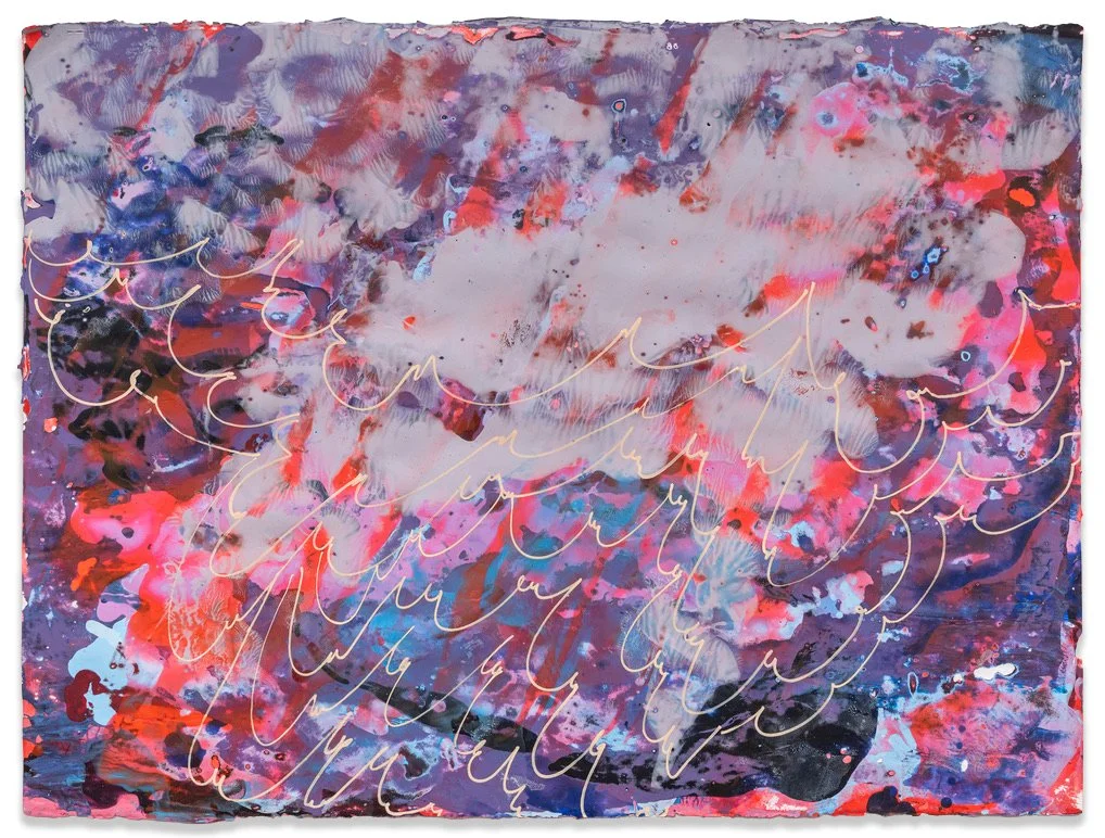 Heatwrite, 2026, acrylic & seawater on paper, 22.5 x 30 inches. 