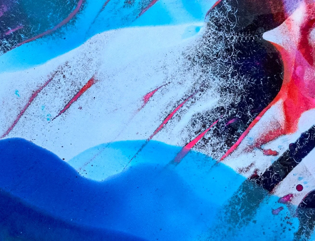 Bubblegum Ocean (detail), 2026, acrylic & seawater on panel, 16 x 16 x 1.5 inches.