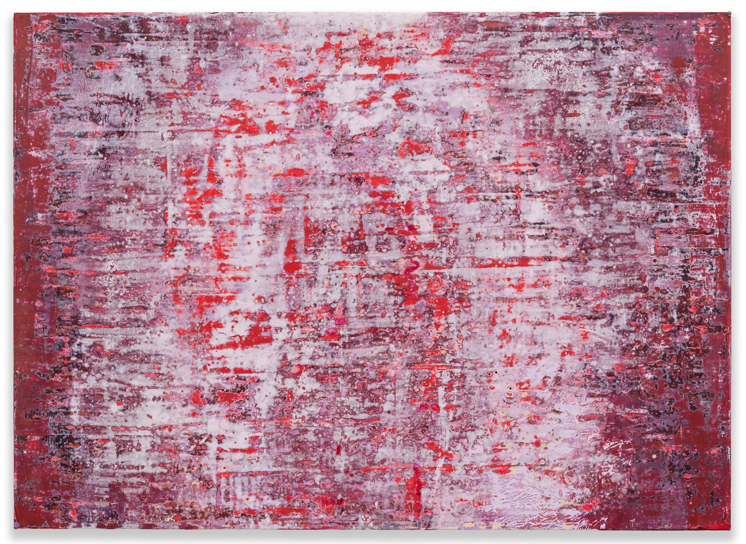 Scarlet Fever, 2026, acrylic & beach glass on canvas, 59.5 x 82.5 x 1.5 inches.