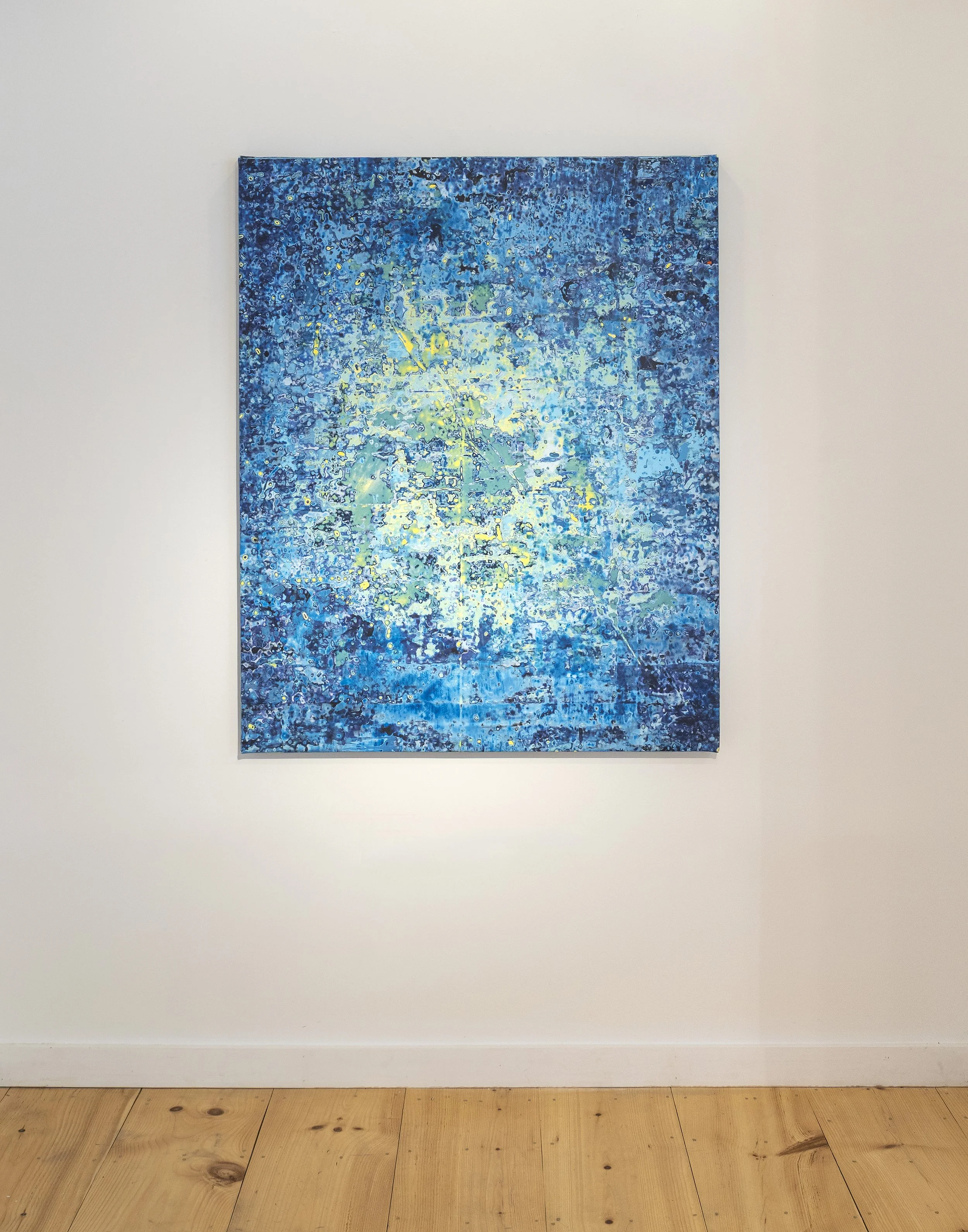 Halocline, 2026, acrylic, seawater & beach glass on canvas, 50 x 40 x 1.5 in 