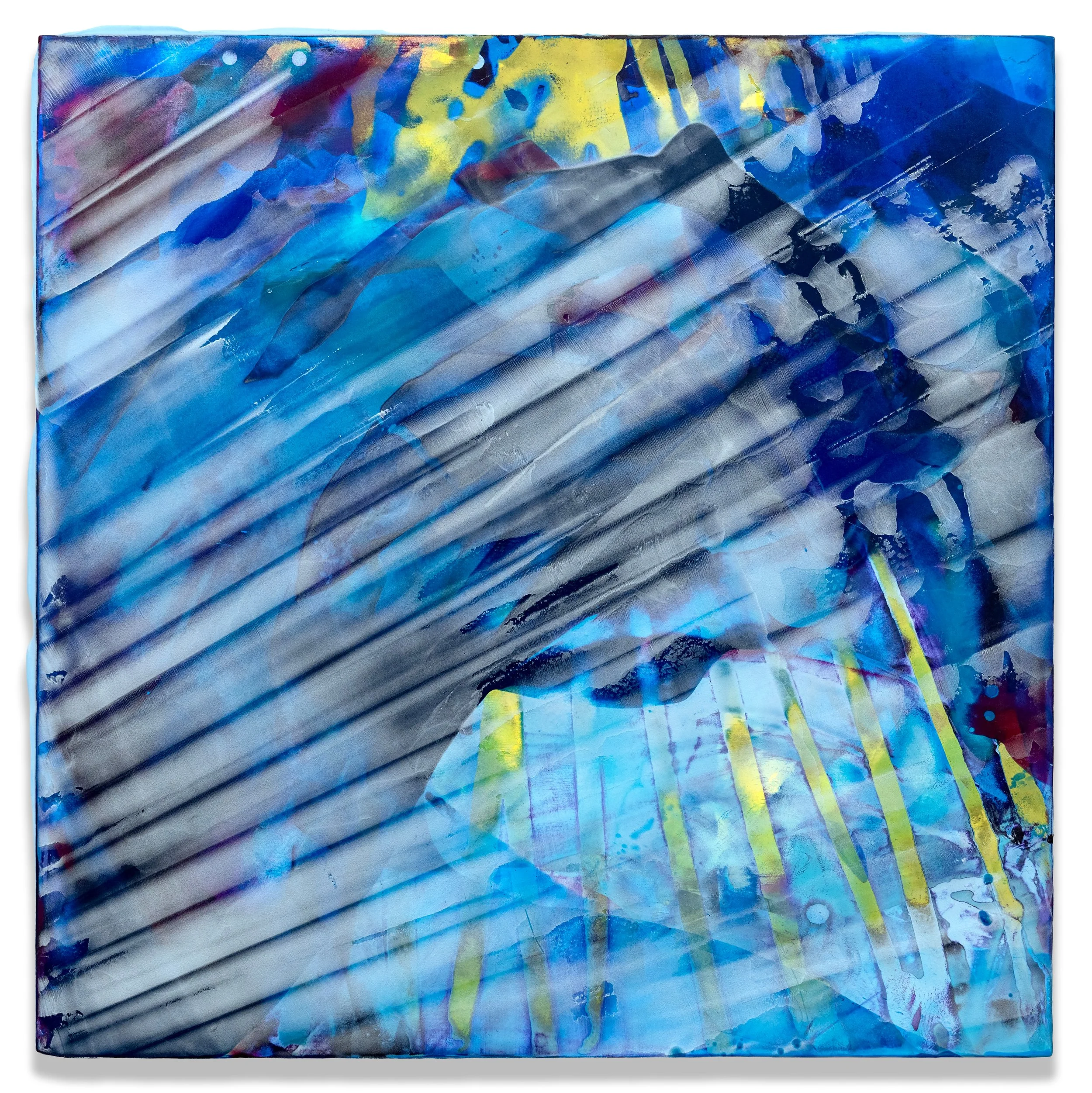 Infected Light, 2026, acrylic & seawater on panel, 24 x 24 x 2.5 inches.