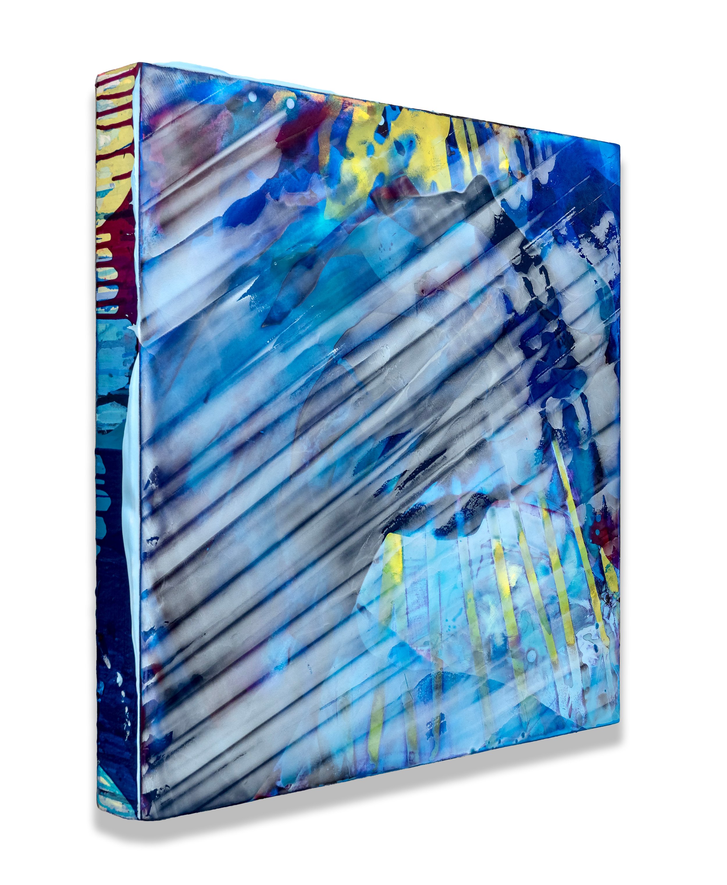 Infected Light (3/4 view), 2026, acrylic & seawater on panel, 24 x 24 x 2.5 inches.