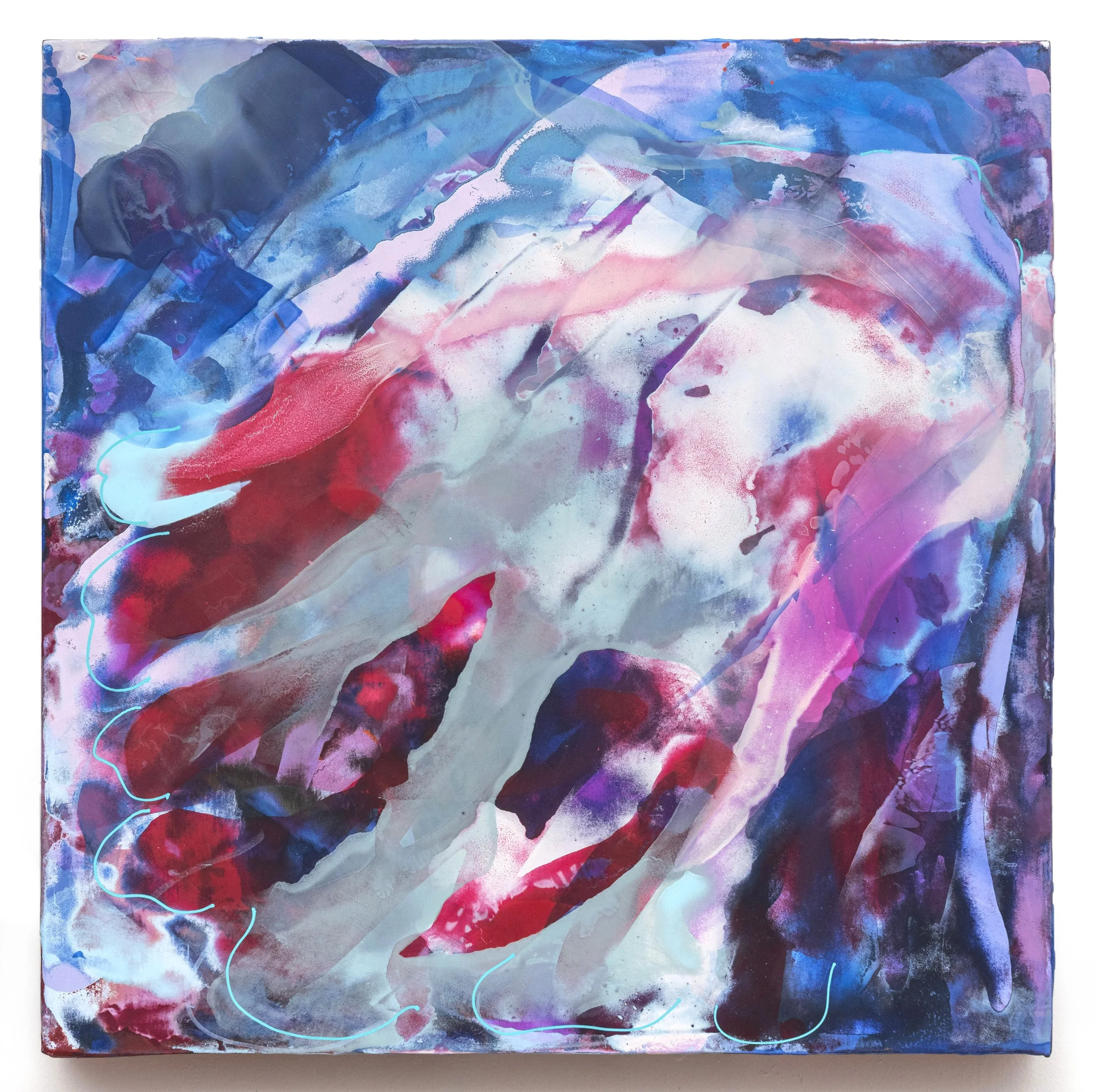 Undertow, 2026, acrylic & seawater on panel, 18 x 18 x 1.5 inches.