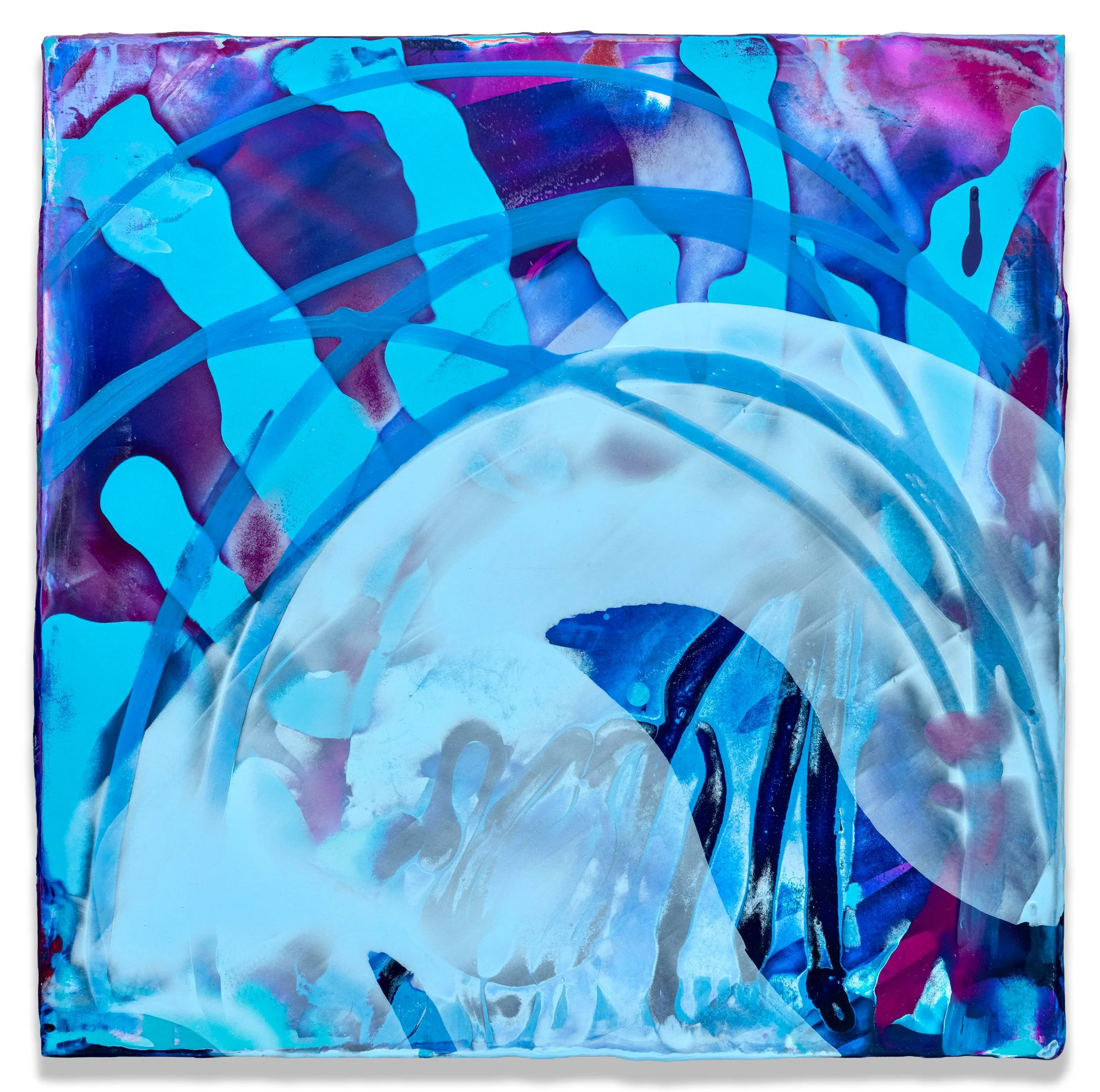 Ghost Circle, 2026, acrylic & seawater on panel, 16 x 16 x 1.5 inches. 