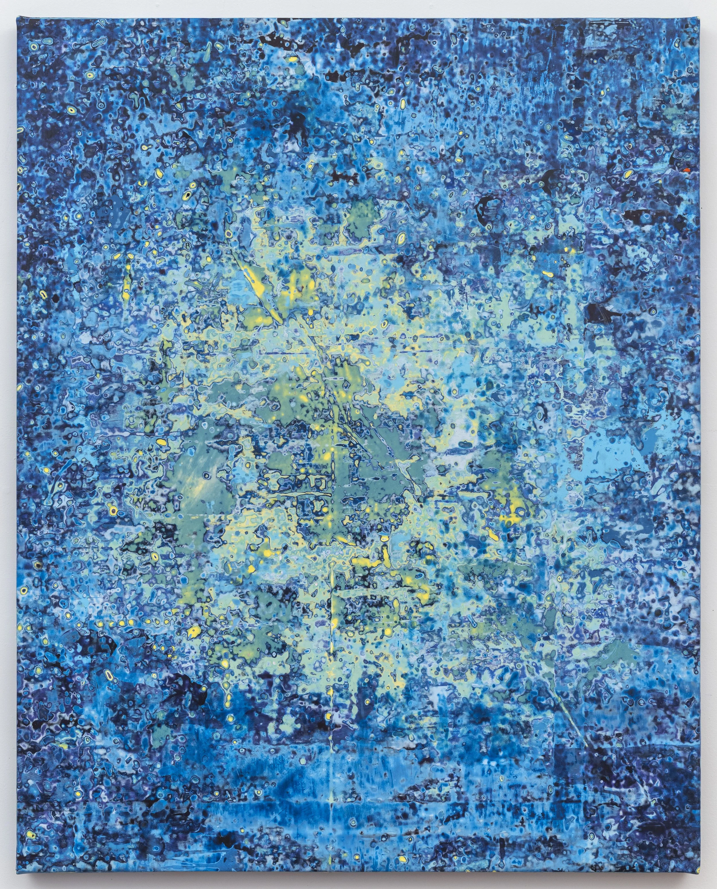 Halocline, 2026, acrylic, seawater & beach glass on canvas, 50 x 40 x 1.5 in 