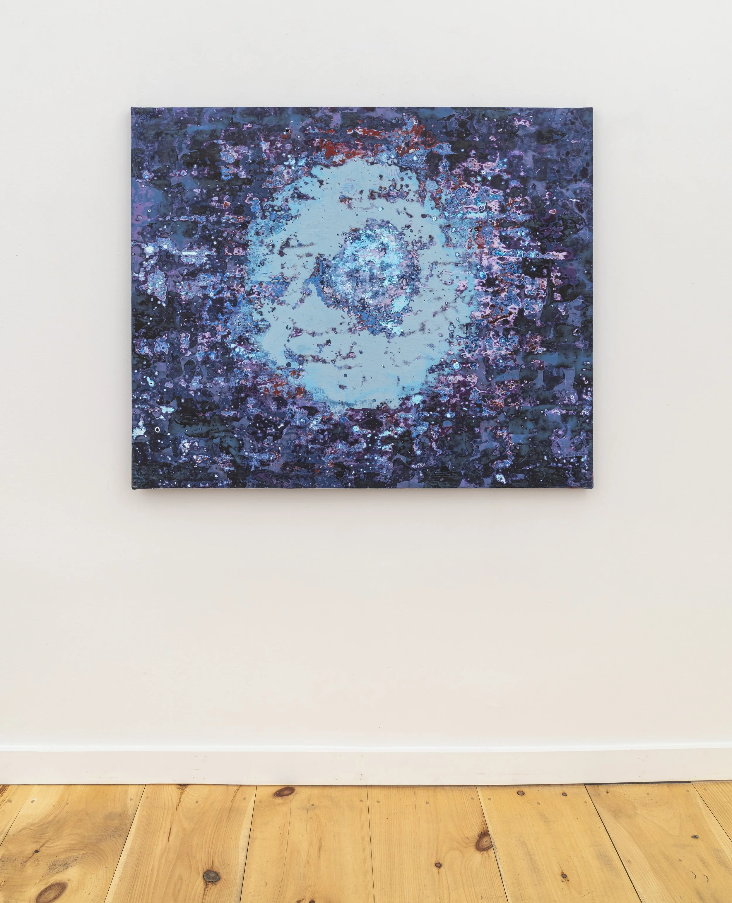 Sporerift, 2026, acrylic, seawater & beach glass on canvas, 38 x 46 x 1.5 in 
