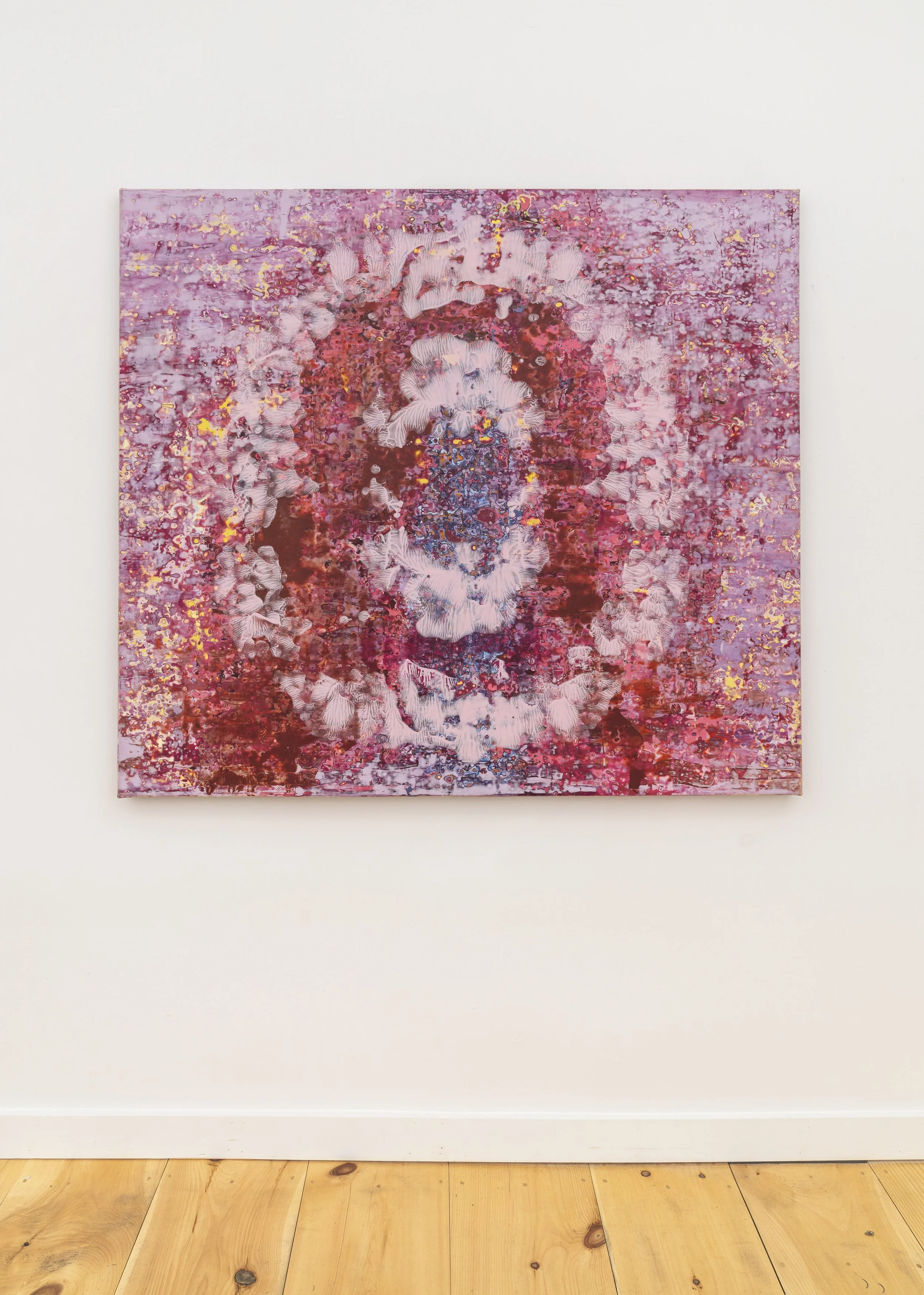 Bloomcrown, 2026, acrylic, seawater & beach glass on canvas, 48 x 54 x 1.5 in 