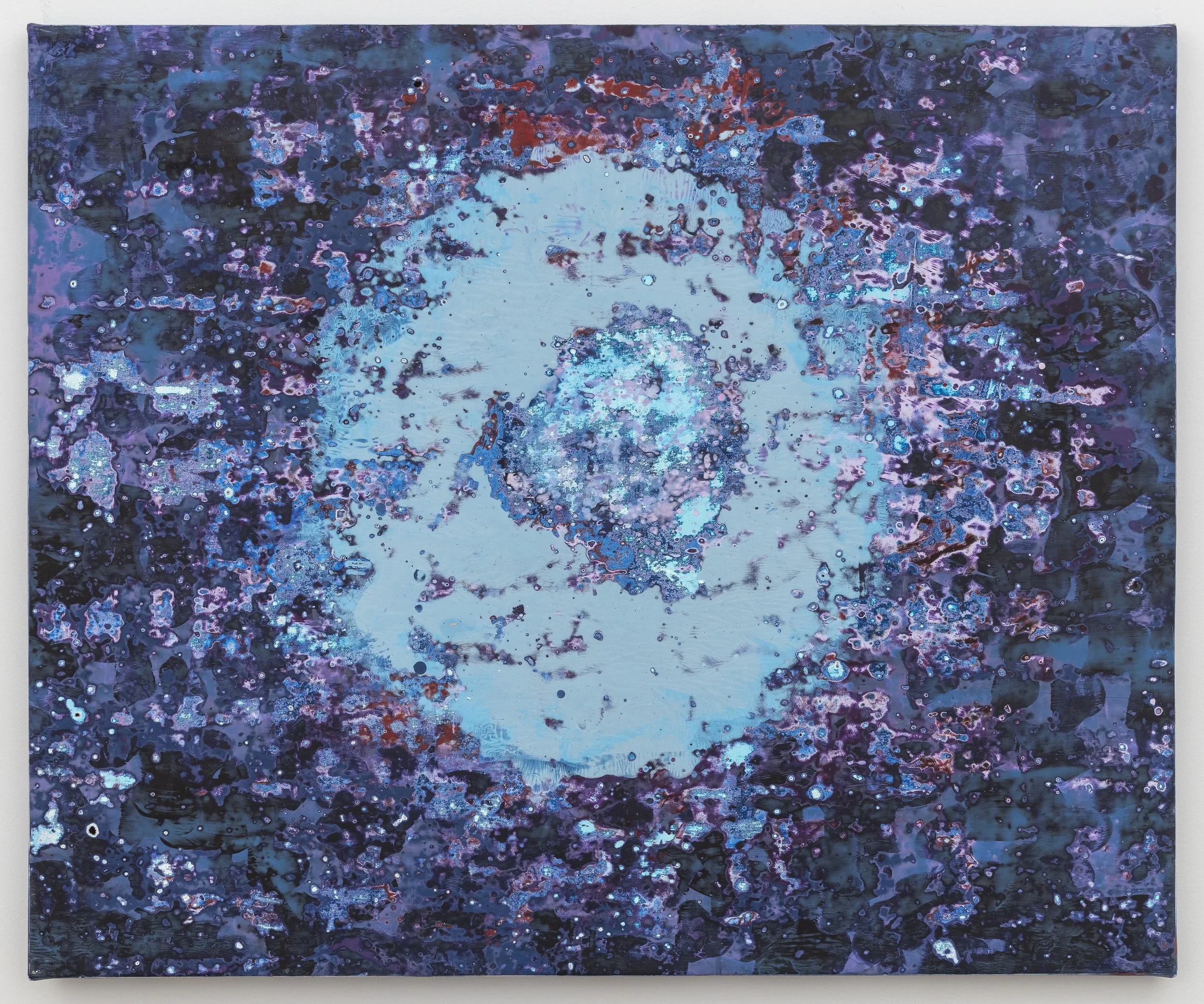 Sporerift, 2026, acrylic, seawater & beach glass on canvas, 38 x 46 x 1.5 in 