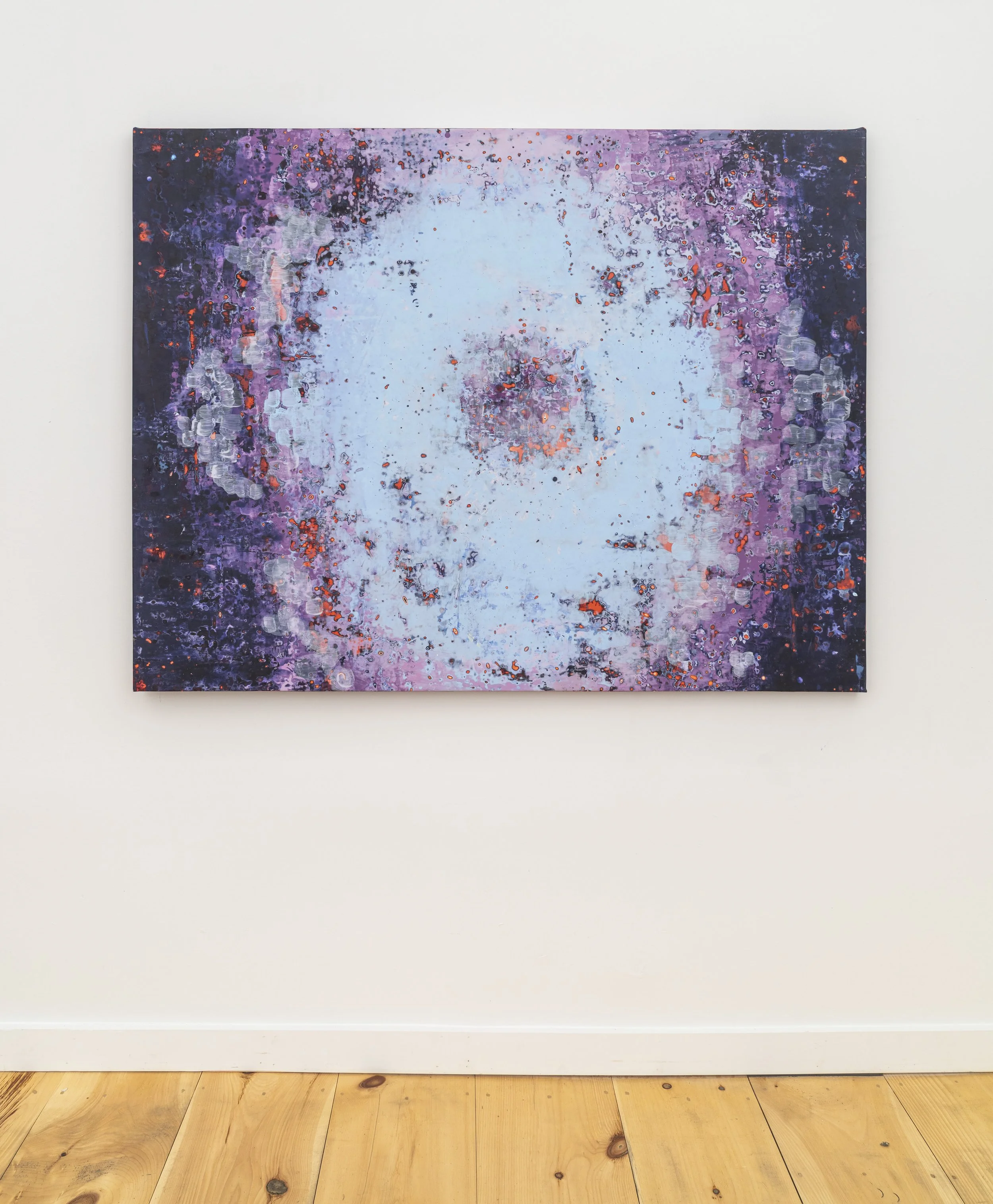 Moonbeam Jelly, 2026, acrylic, seawater & beach glass on canvas, 46 x 60 x 1.5 inches.