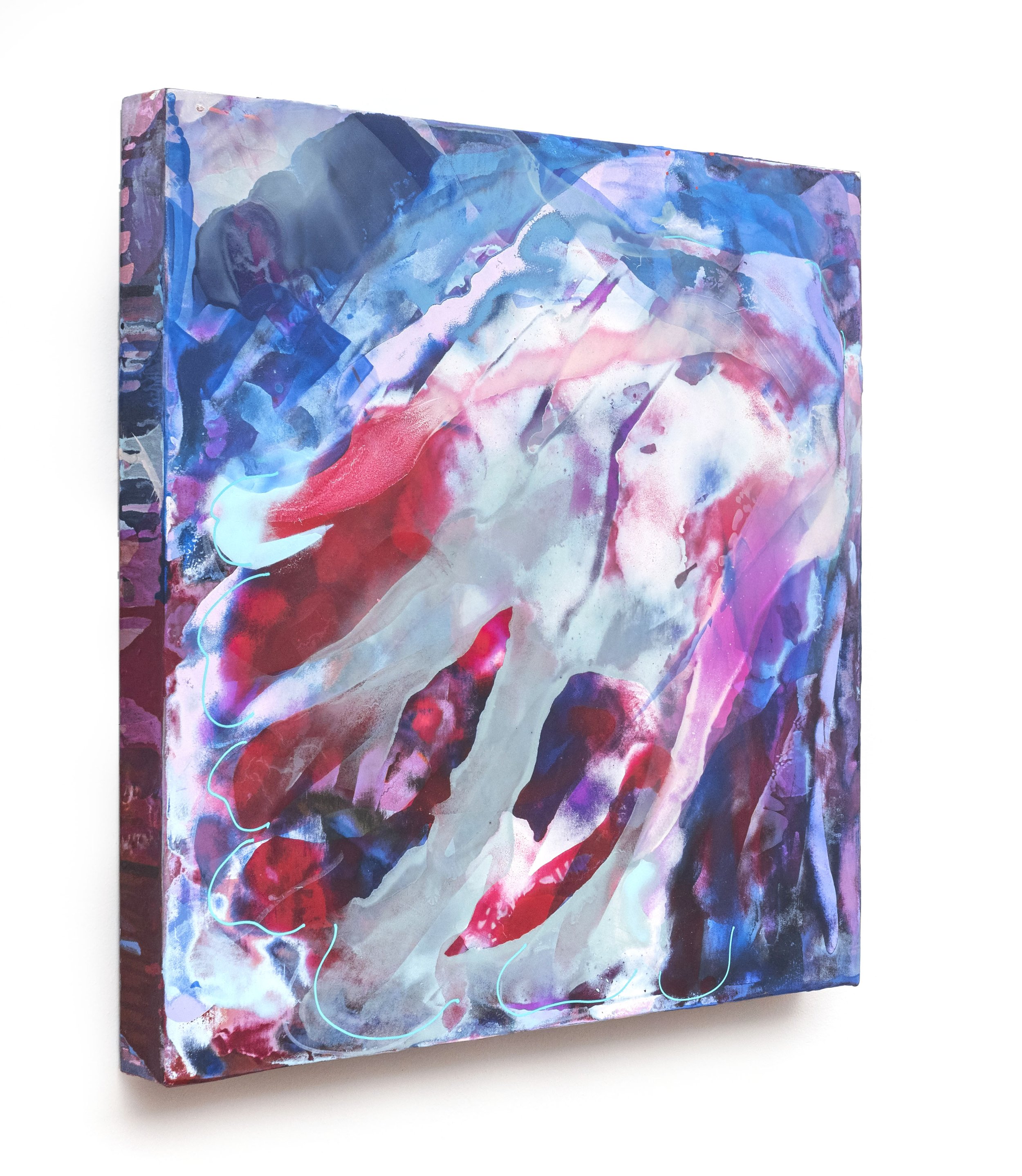 Undertow (3/4 view), 2026, acrylic & seawater on panel, 18 x 18 x 1.5 inches.