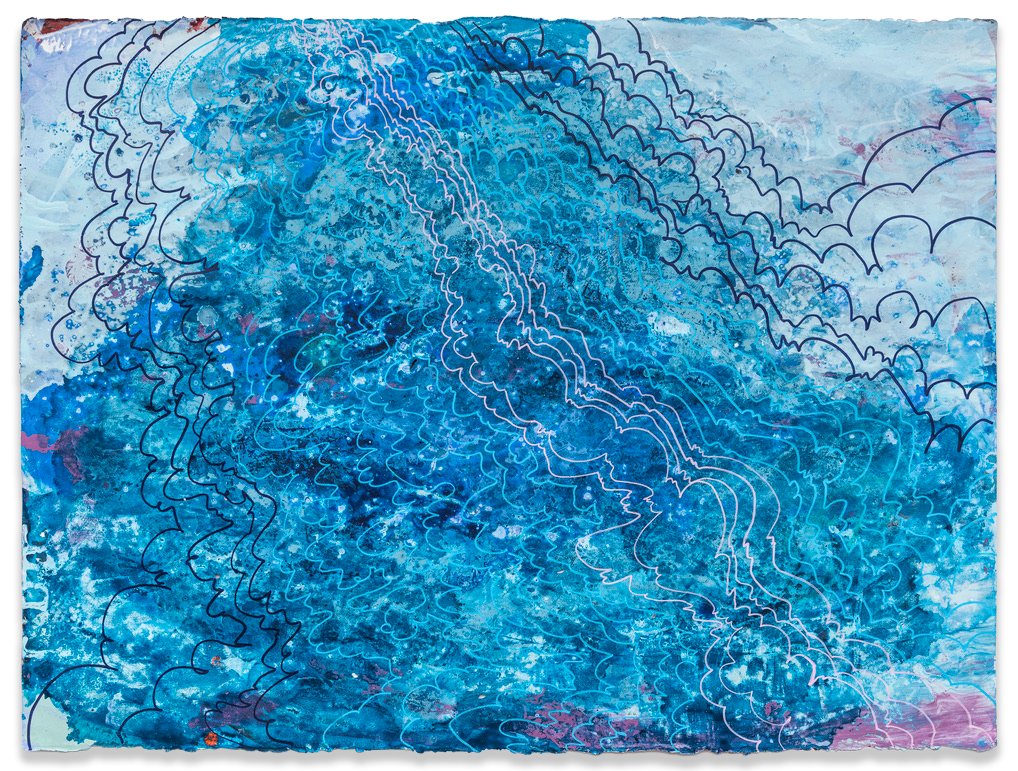 Currentline, 2026, acrylic & seawater on paper, 30 x 22.5 inches. 