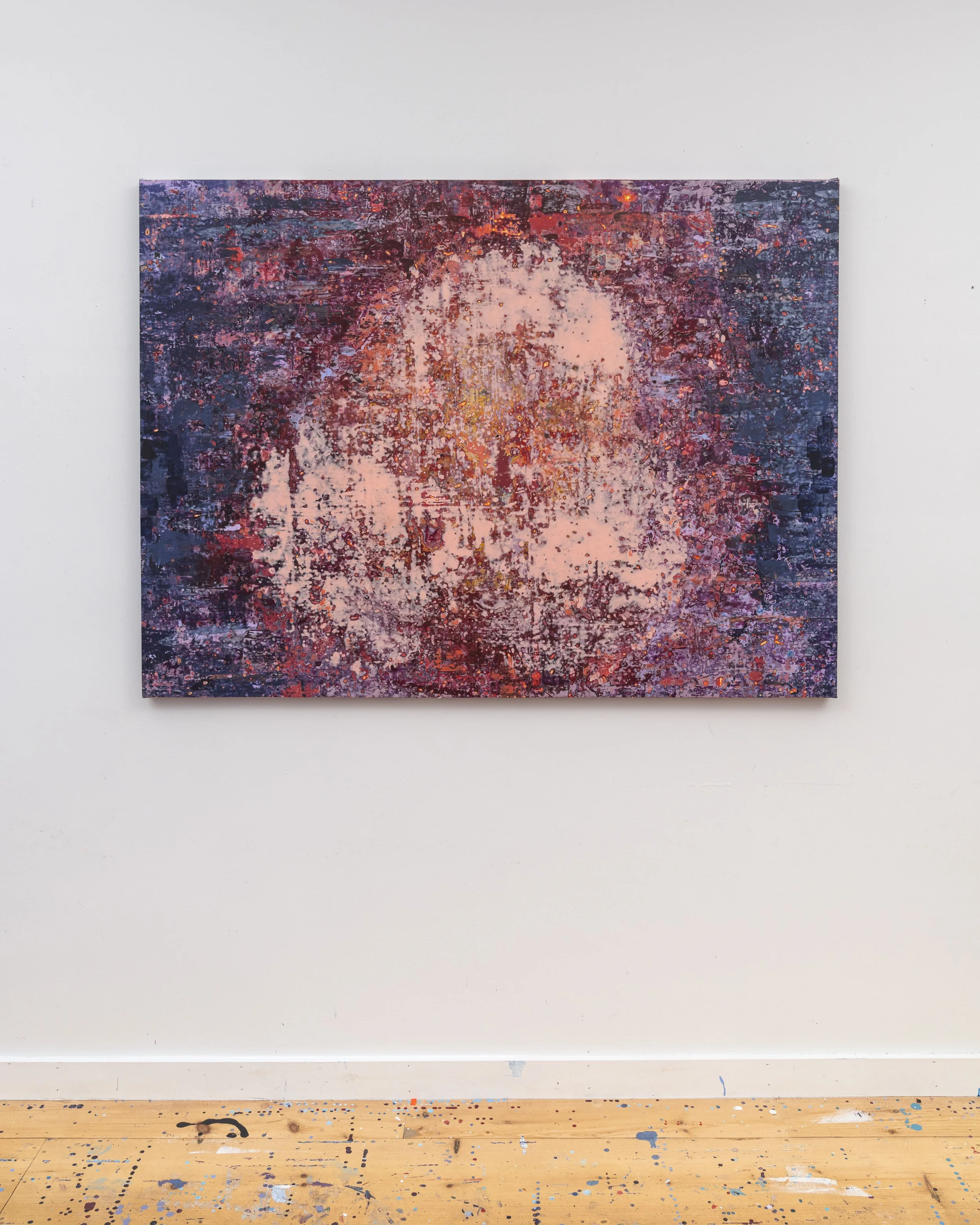 
Sloughing, 2026, acrylic, seawater & beach glass on canvas, 46 x 62 x 1.5 in
