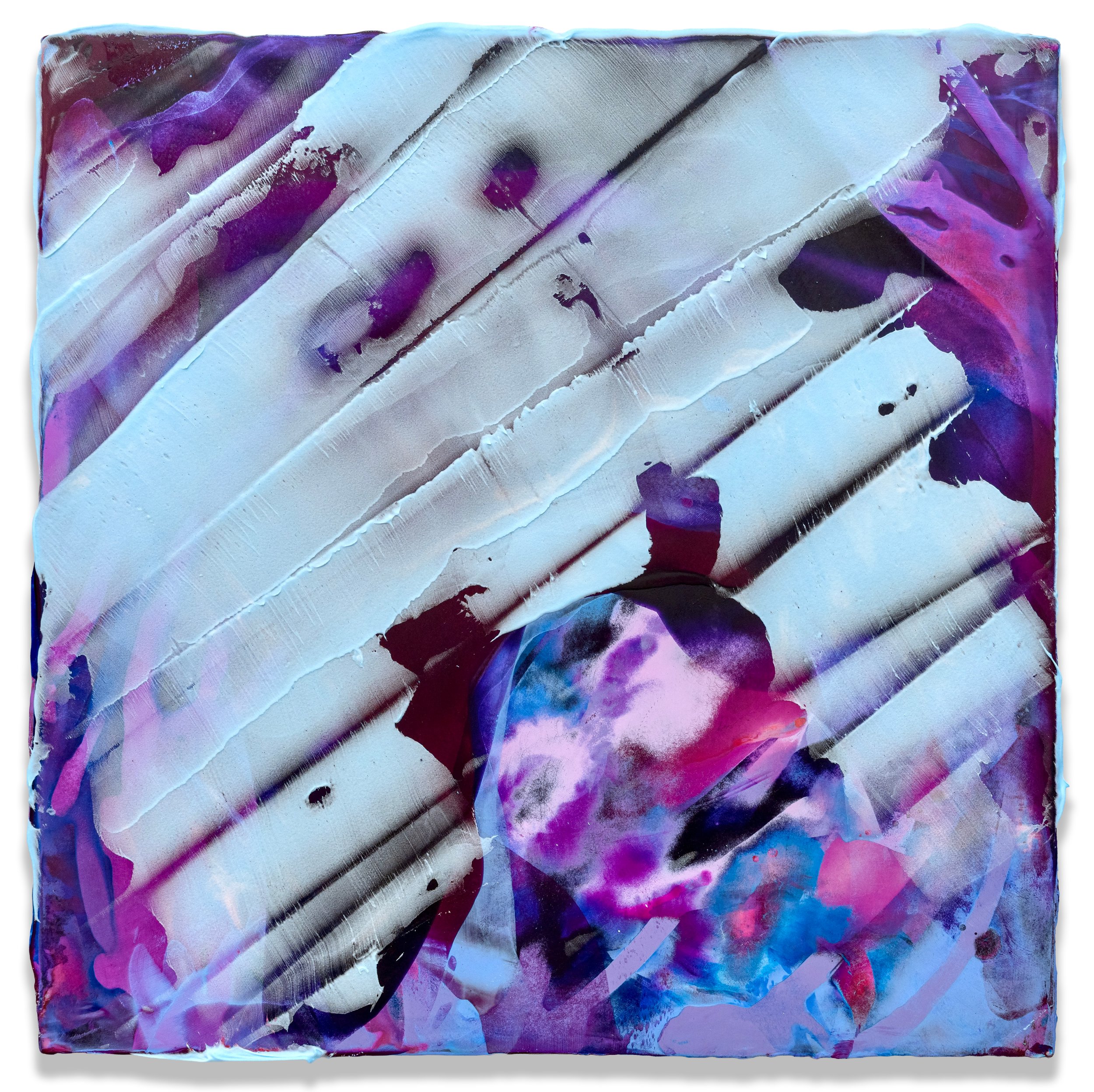 Purple Rain, 2026, acrylic on panel, 18 x 18 x 1.5 inches.