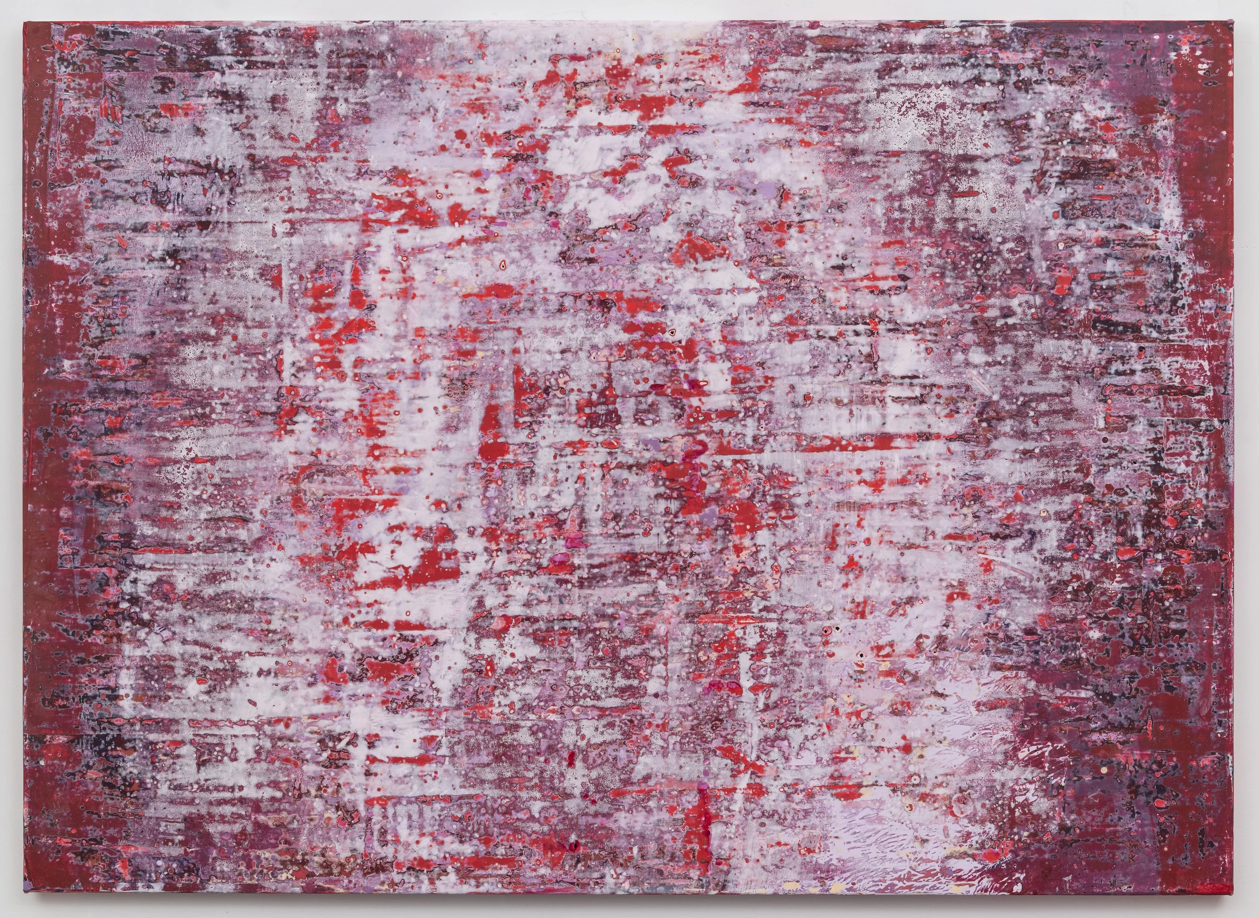 Scarlet Fever, 2026, acrylic & beach glass on canvas, 59.5 x 82.5 x 1.5 inches.