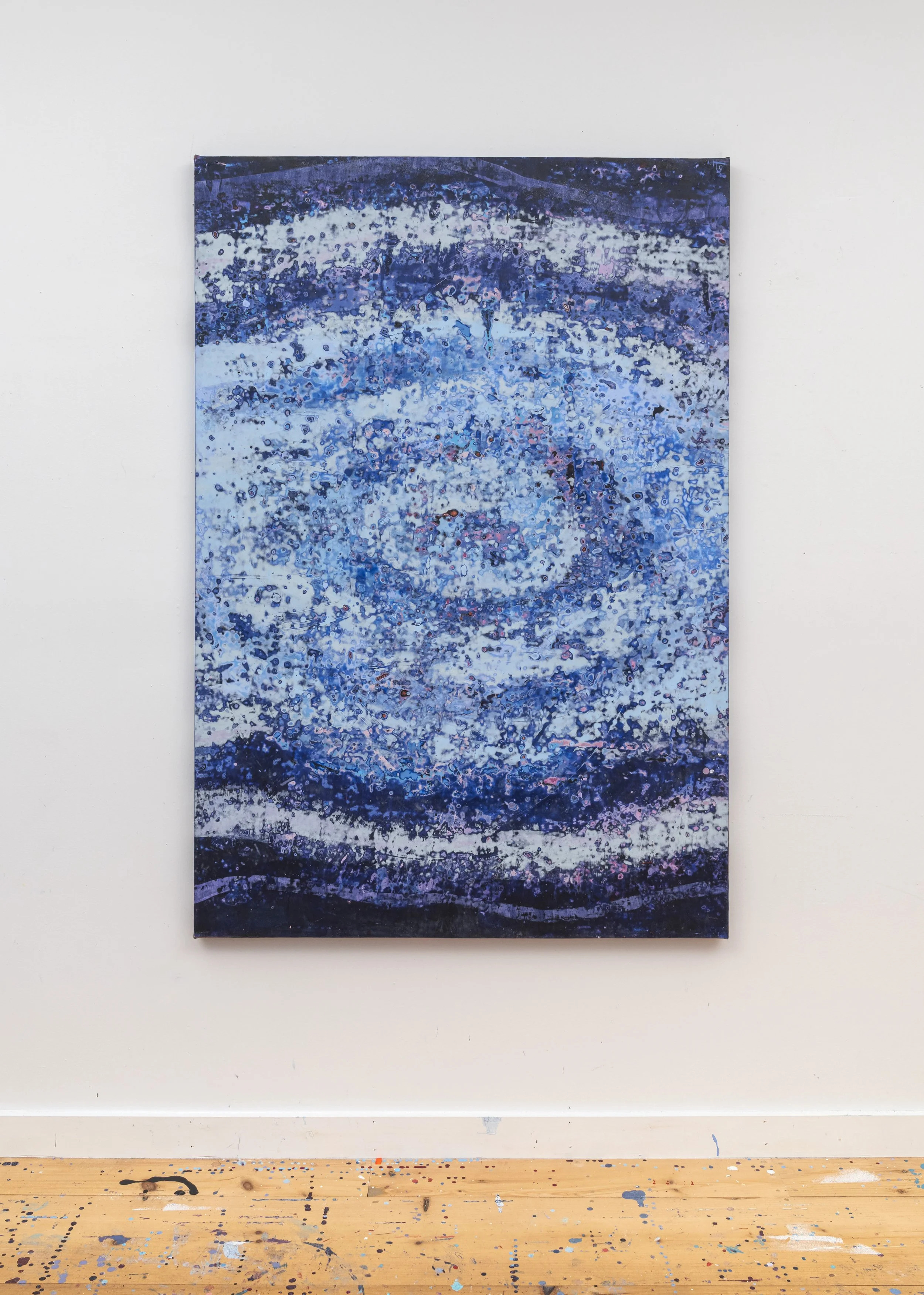 Lateral Line, 2026, acrylic, seawater & beach glass on canvas, 64 x 44 x 1.5 in 