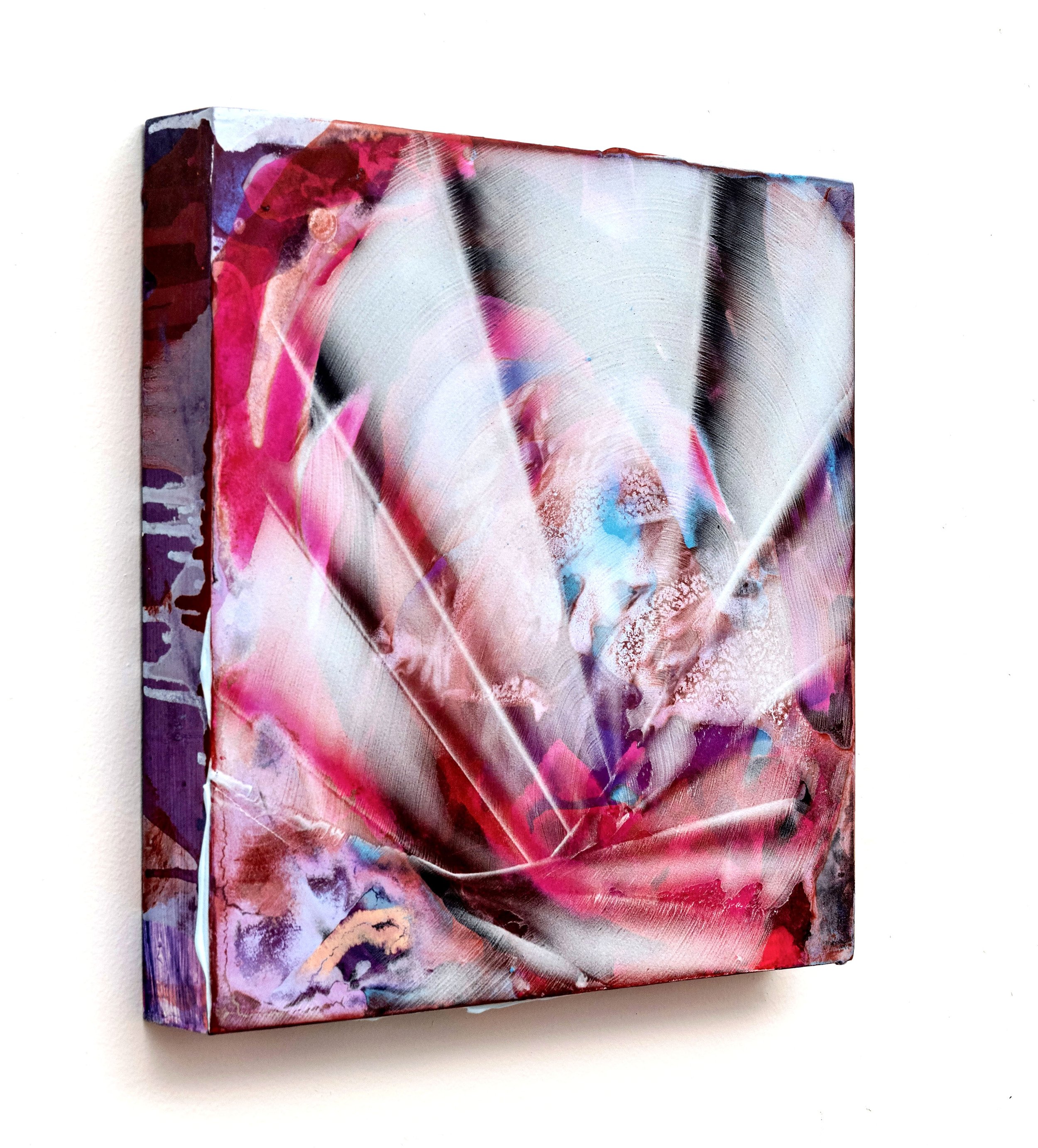 Tremor (3/4 view), 2026, acrylic & seawater on panel, 12 x 12 x 1.5 inches.