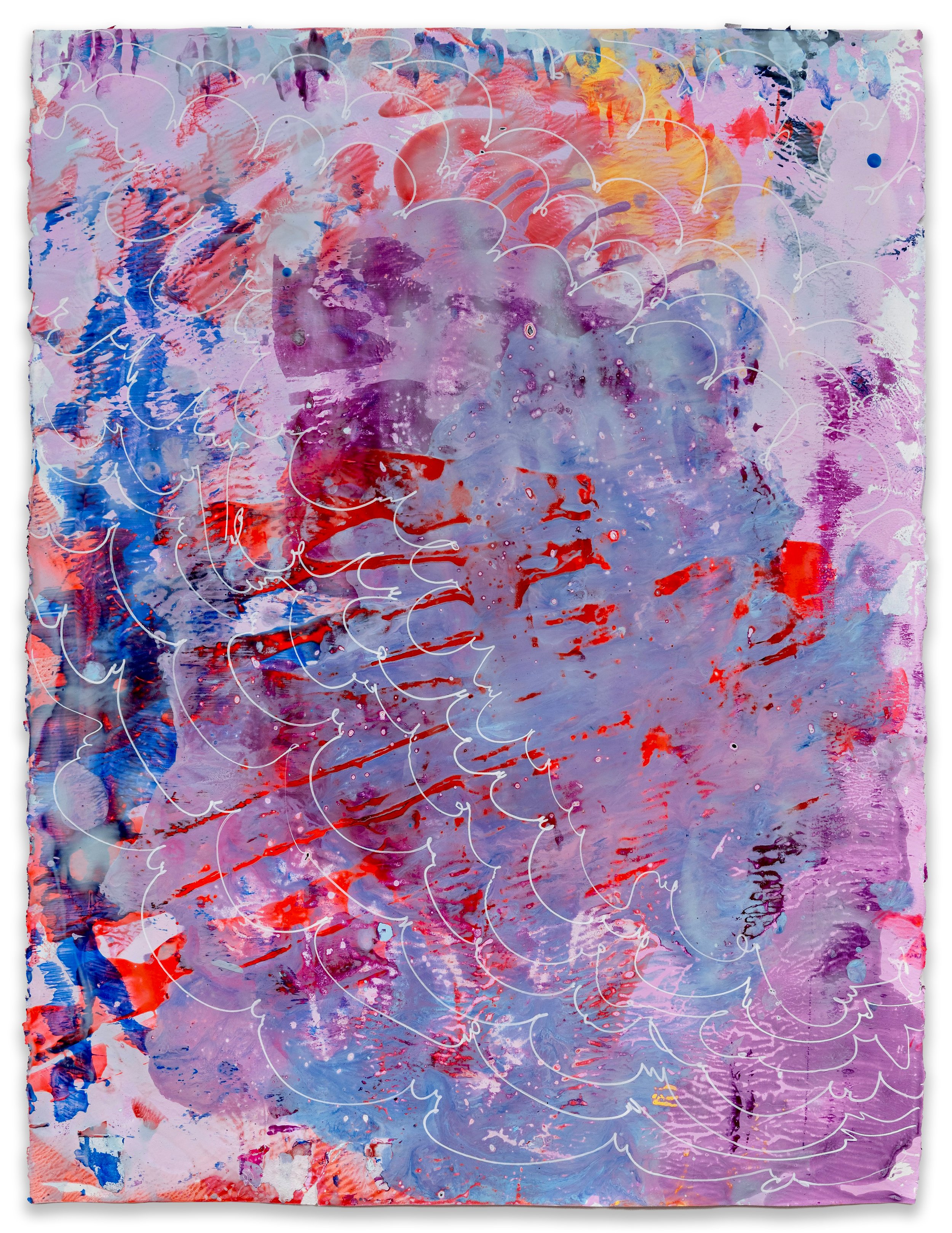 Cloud Logic, 2026, acrylic & seawater on paper, 30 x 22.5 inches.