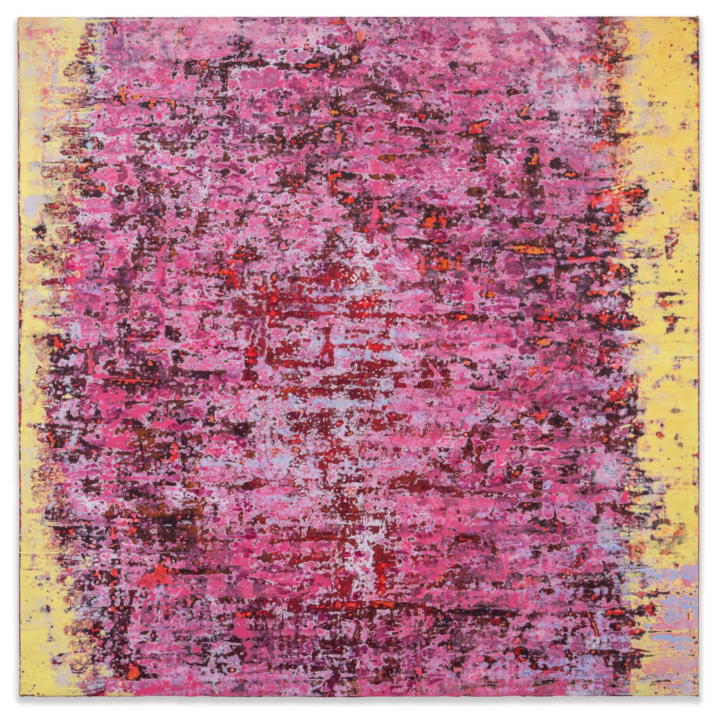  Bloom Surge, 2026, acrylic & beach glass on canvas 72 x 72 x 1.5 inches.