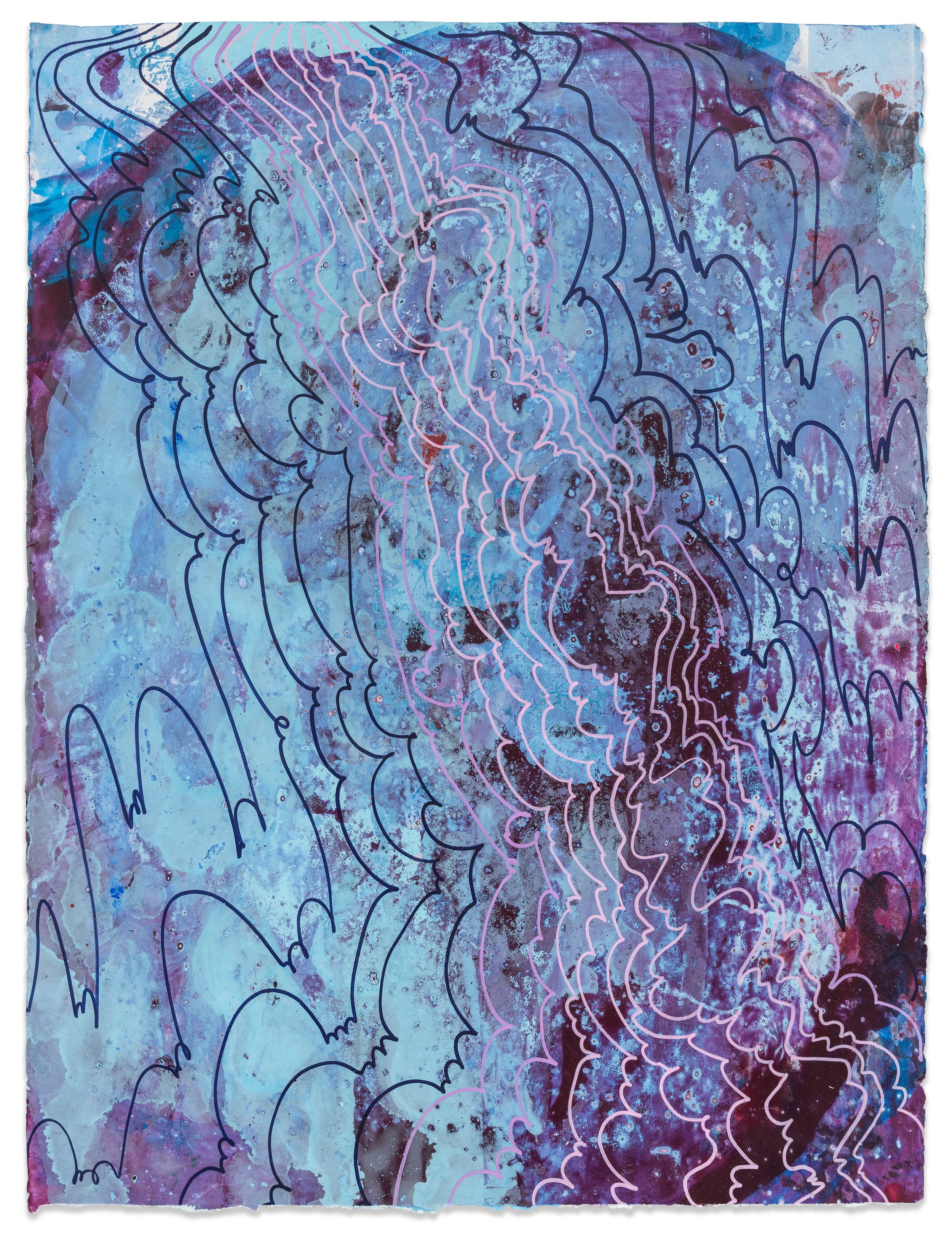 Tidefall, 2026, acrylic & seawater on paper, 30 x 22.5 inches. 