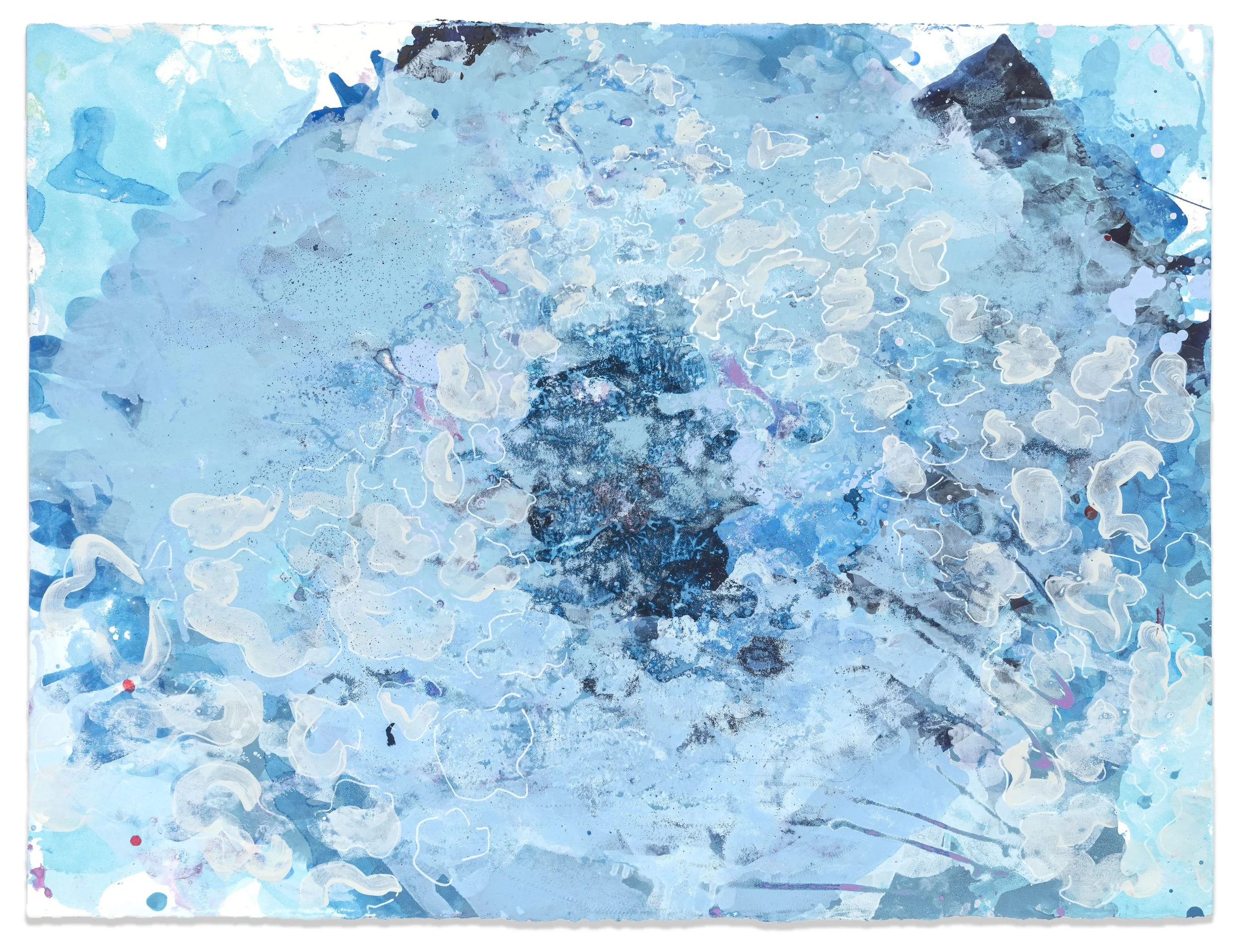 Drift Pattern, 2025,
acrylic & seawater on paper, 22.5 x 30 inches.