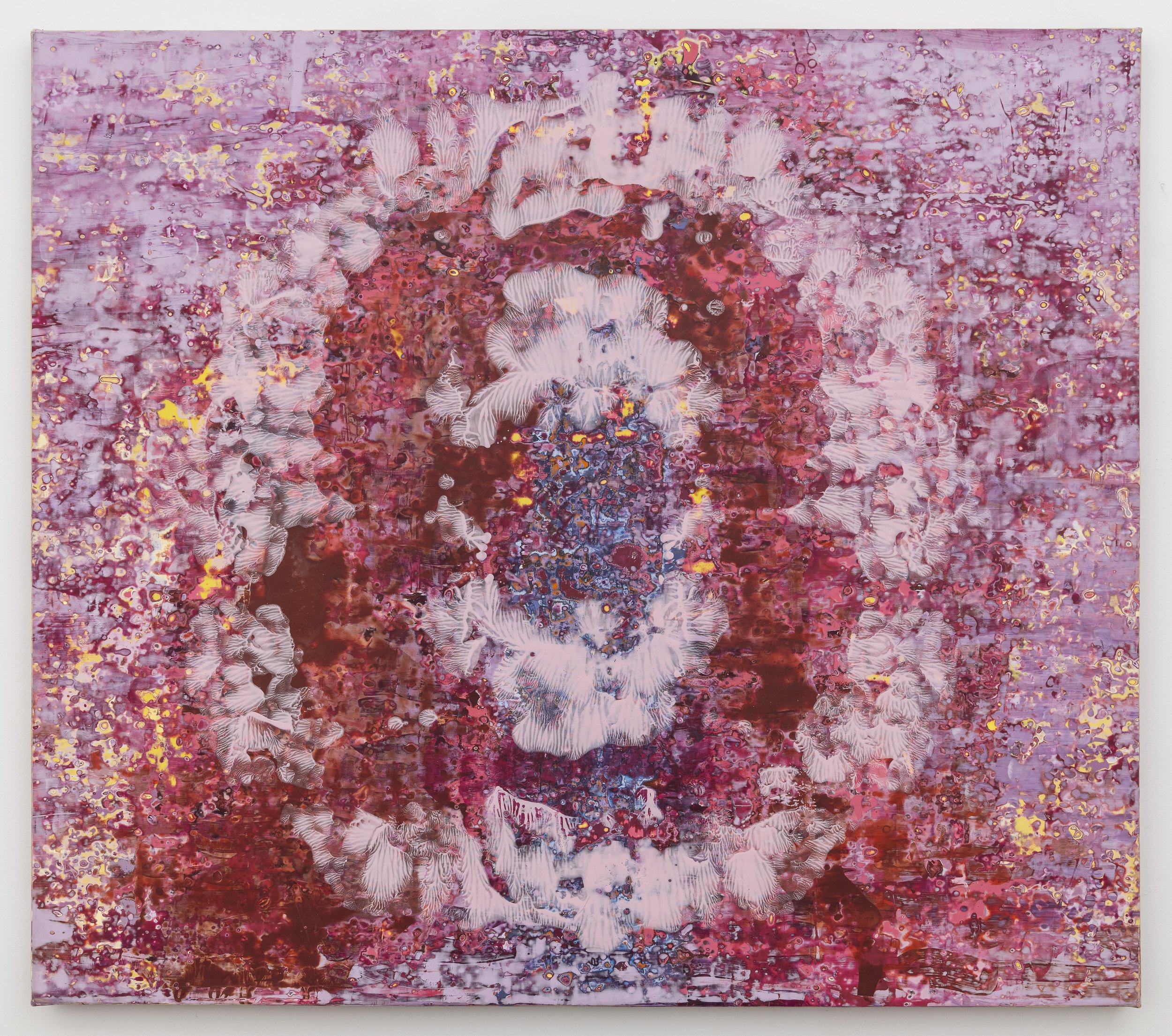 Bloomcrown, 2026, acrylic, seawater & beach glass on canvas, 48 x 54 x 1.5 in 